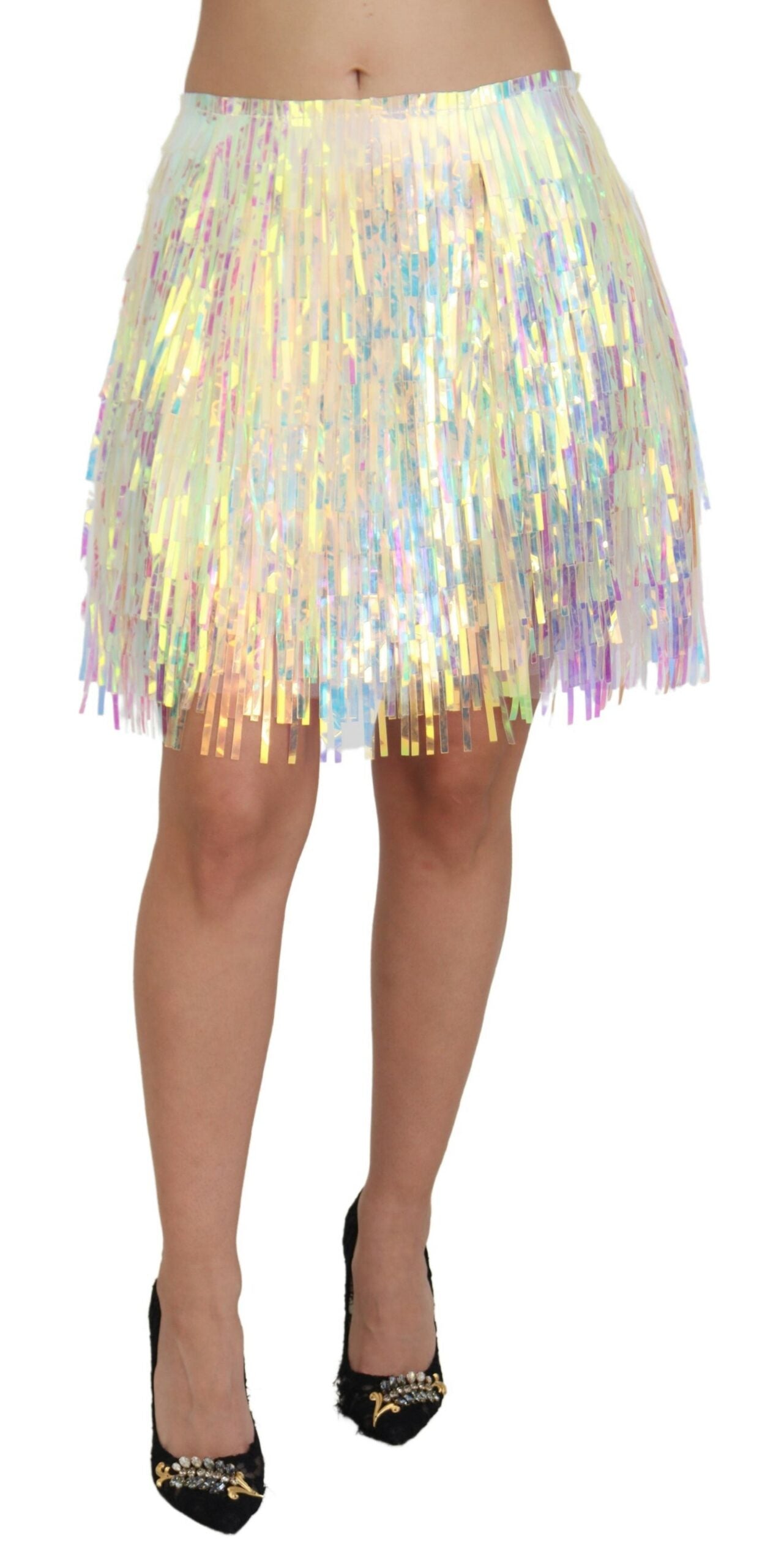 Dolce & Gabbana Iridescent Fringe Mini Skirt Mid Women's Waist