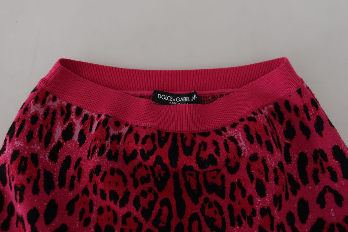 Dolce & Gabbana Pink Leopard High Waist A-line Mini Women's Skirt