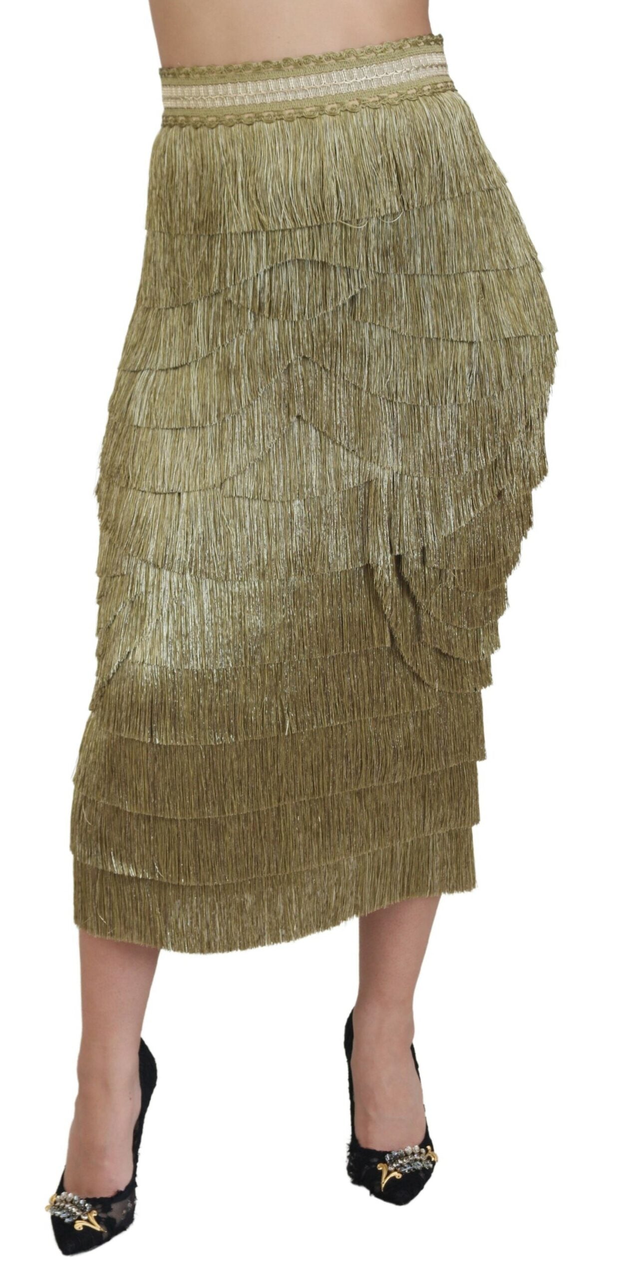 Dolce & Gabbana Golden High Waist Tiered Midi Women's Skirt