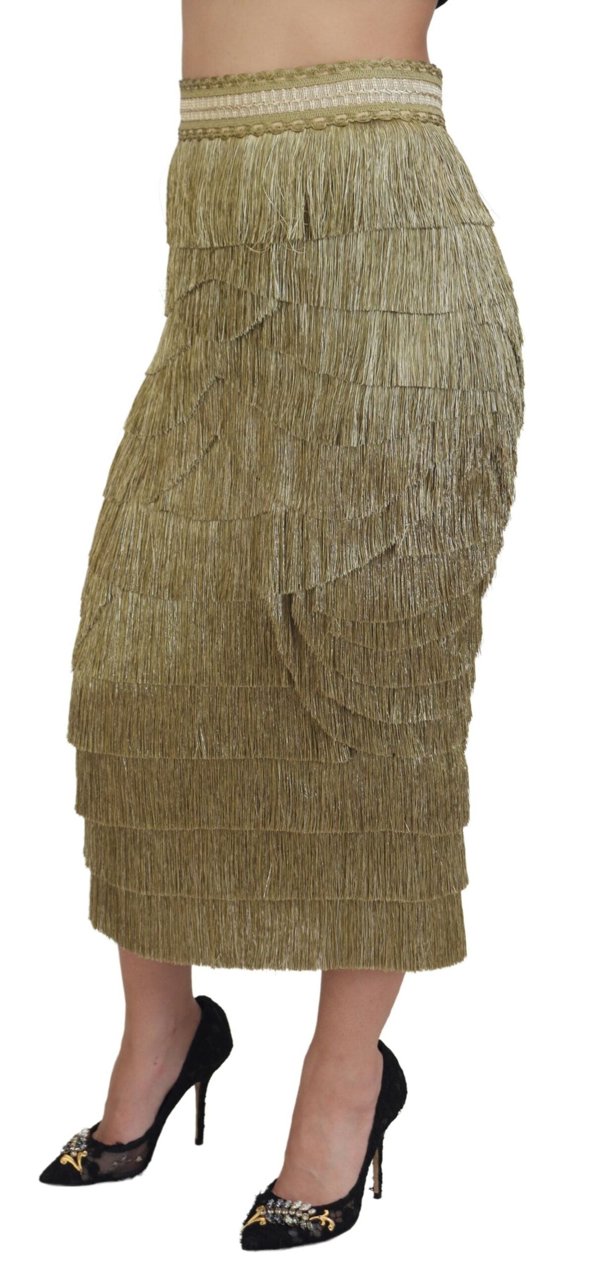 Dolce & Gabbana Golden High Waist Tiered Midi Women's Skirt