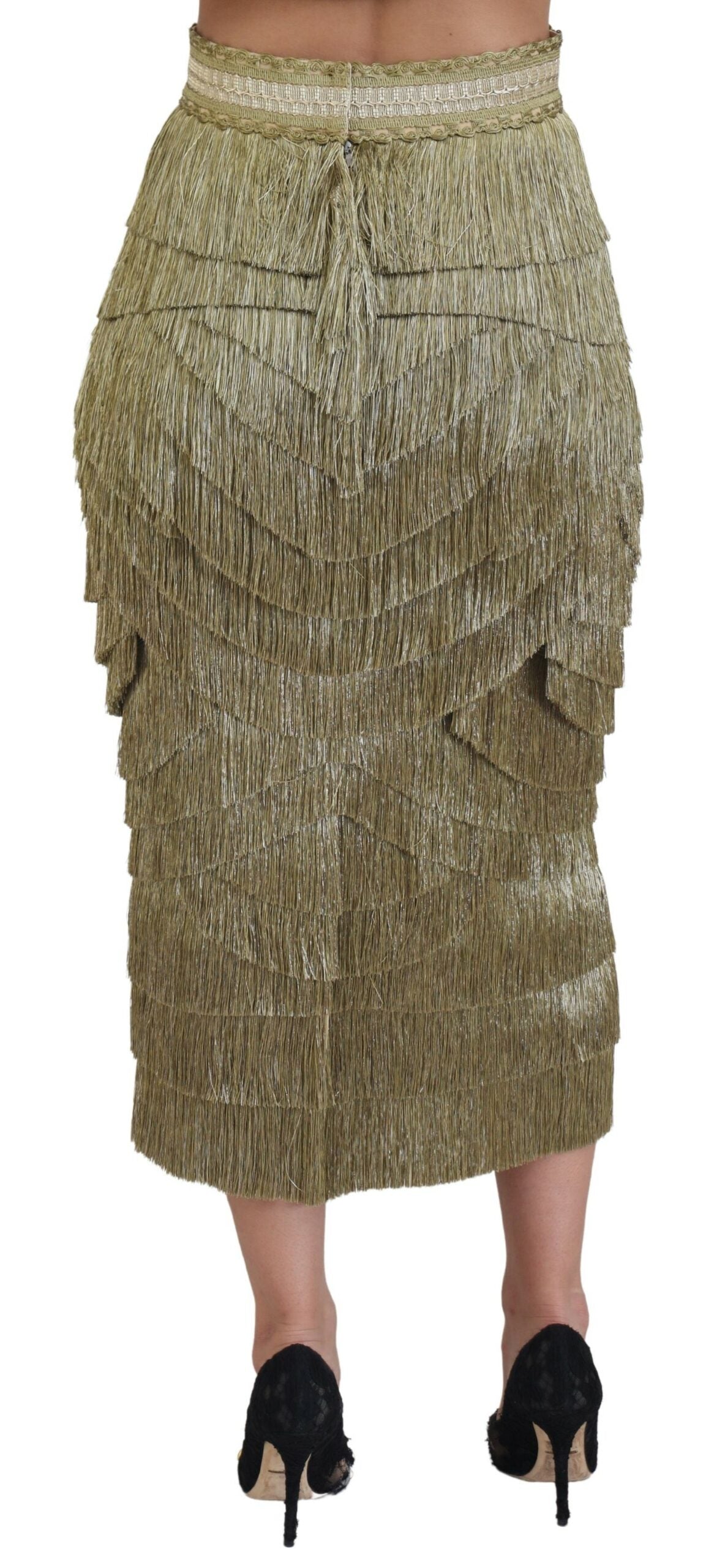 Dolce & Gabbana Golden High Waist Tiered Midi Women's Skirt