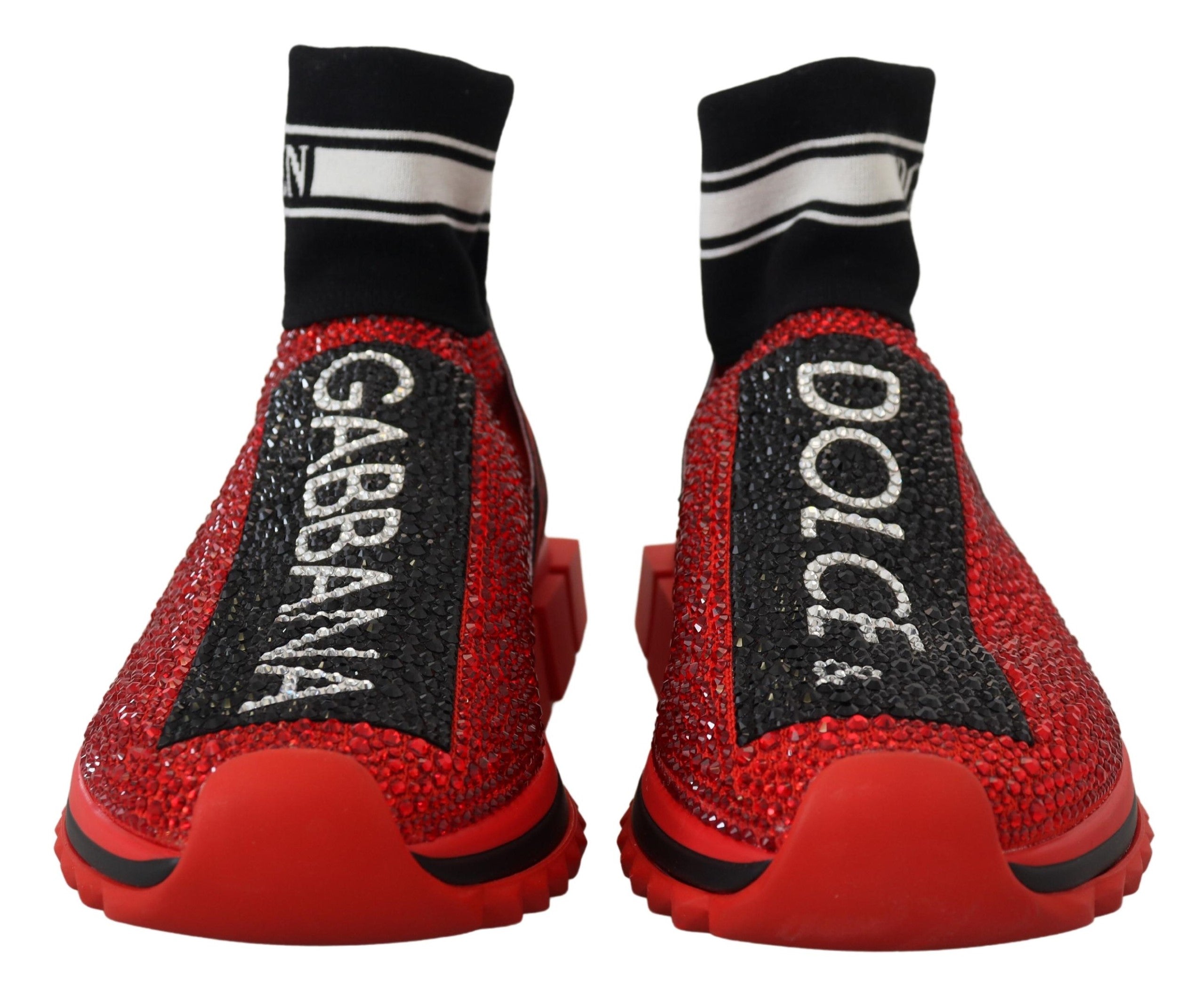 Dolce & Gabbana Red Bling Sorrento Sneakers Socks Women's Shoes