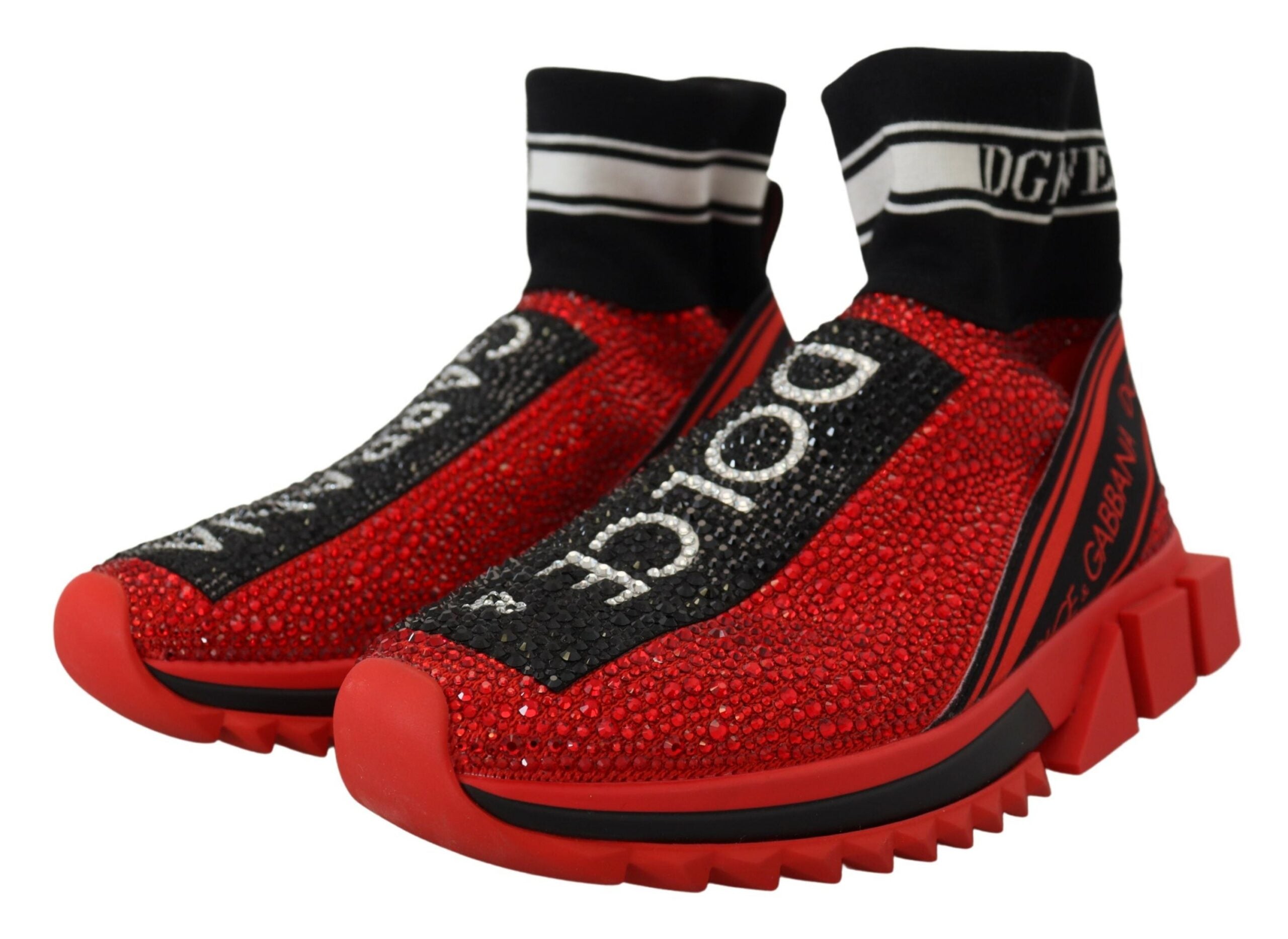 Dolce & Gabbana Red Bling Sorrento Sneakers Socks Women's Shoes