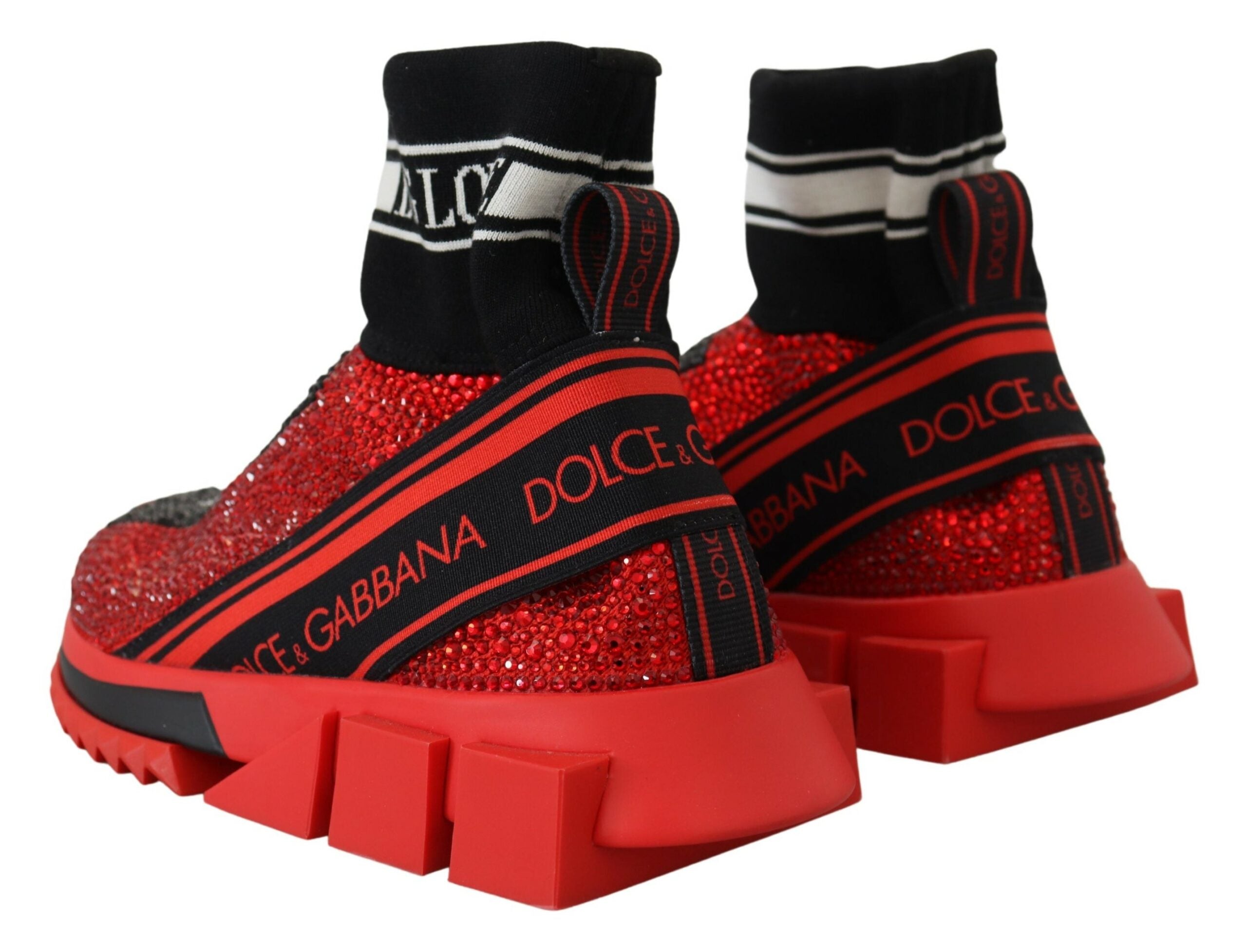 Dolce & Gabbana Red Bling Sorrento Sneakers Socks Women's Shoes