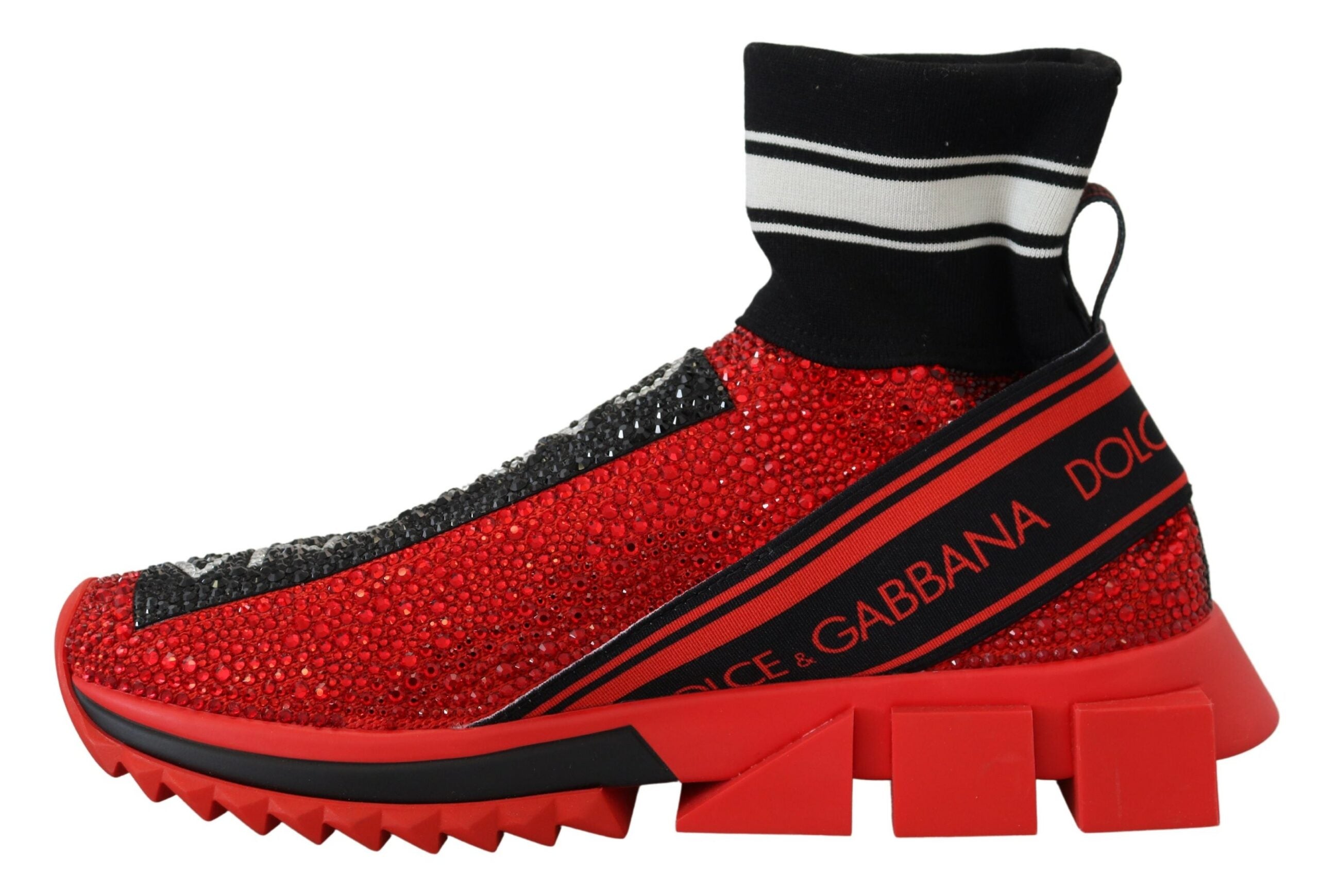 Dolce & Gabbana Red Bling Sorrento Sneakers Socks Women's Shoes