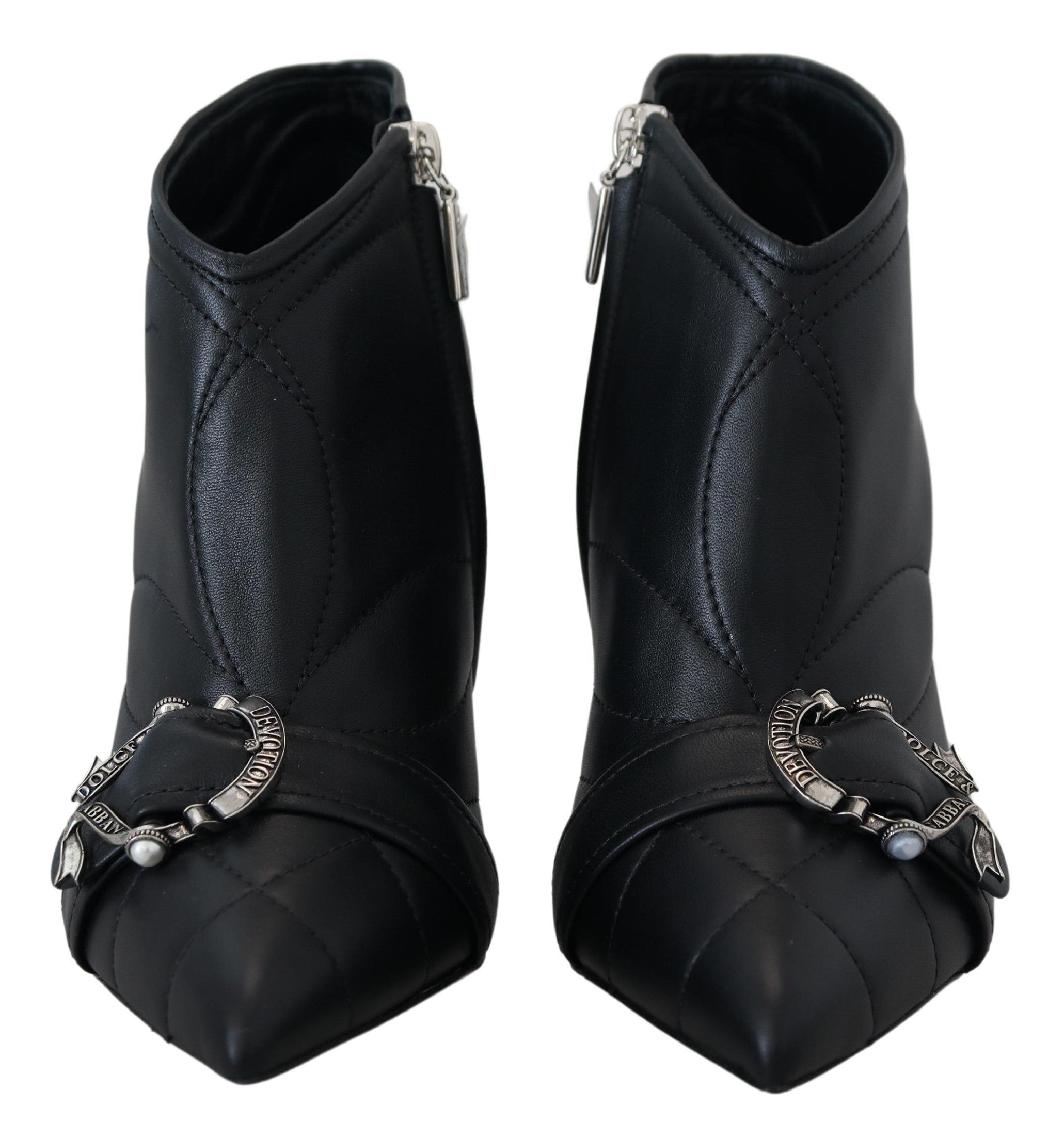 Dolce & Gabbana Black Devotion Quilted Buckled Ankle Boots Women's Shoes