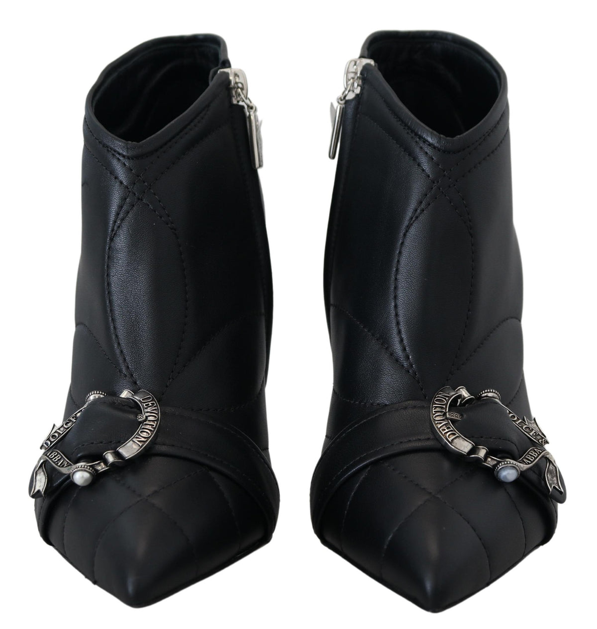 Dolce & Gabbana Black Devotion Quilted Buckled Ankle Boots Women's Shoes