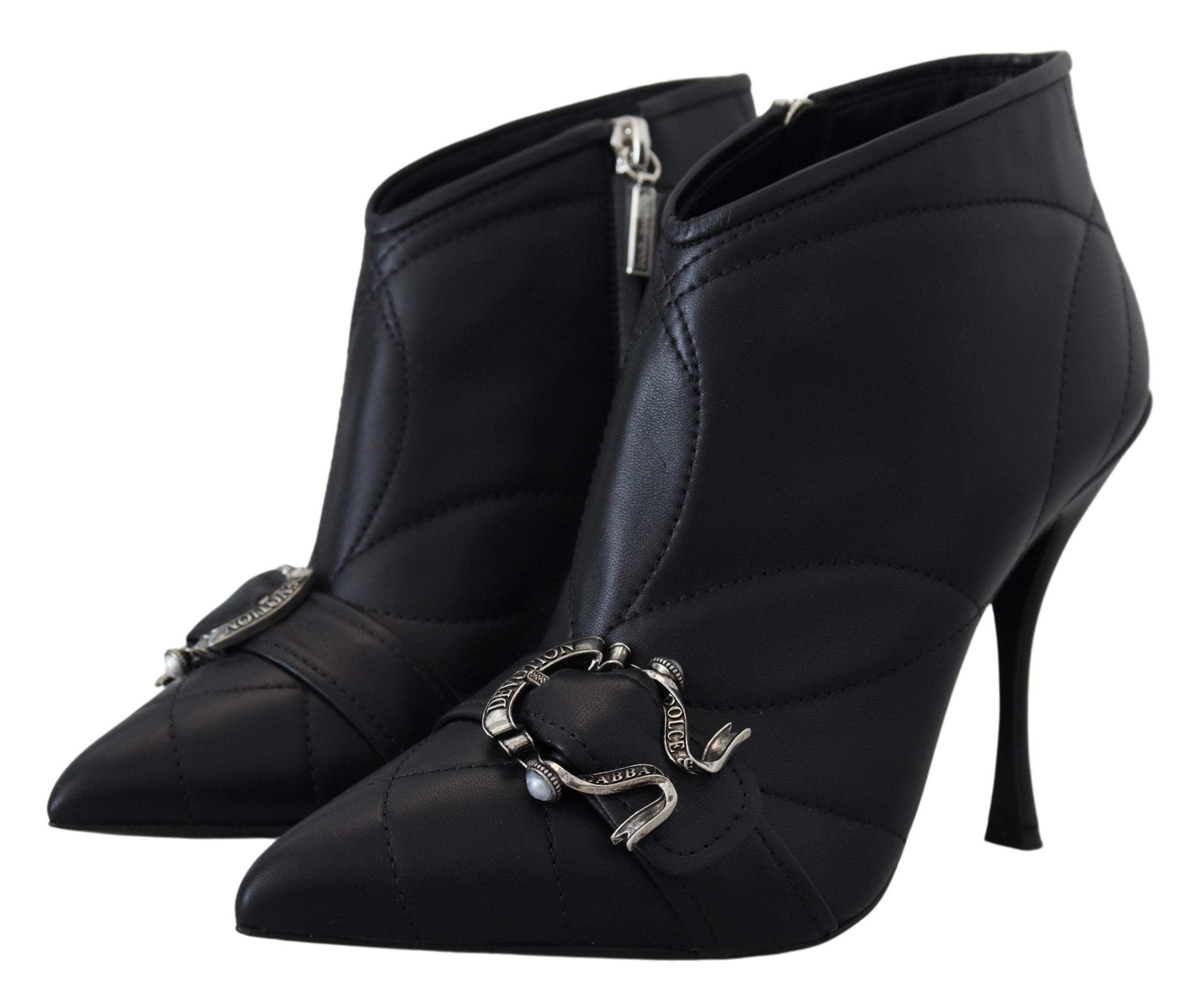 Dolce & Gabbana Black Devotion Quilted Buckled Ankle Boots Women's Shoes