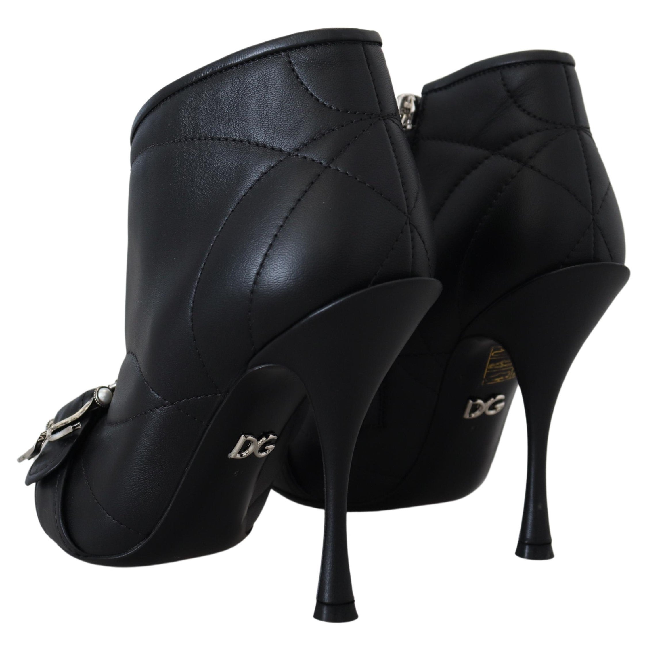 Dolce & Gabbana Black Devotion Quilted Buckled Ankle Boots Women's Shoes
