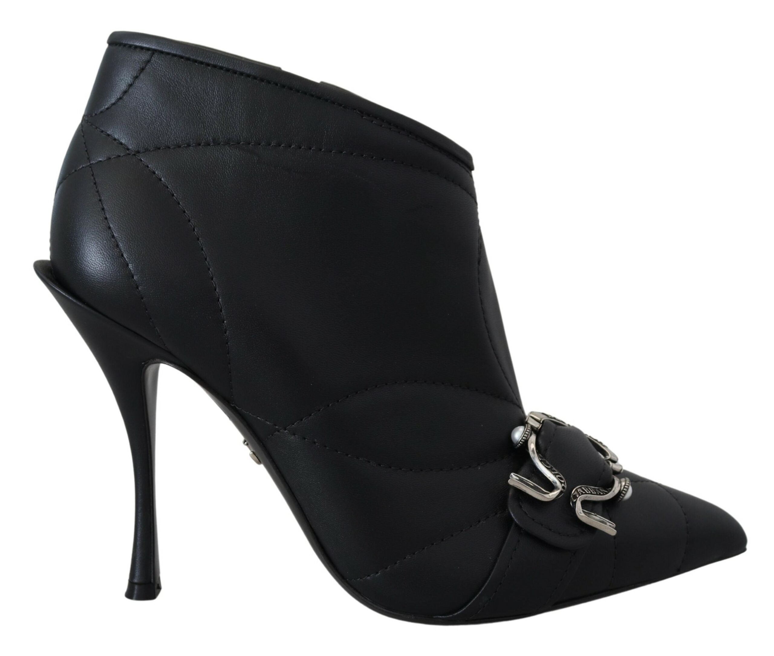 Dolce & Gabbana Black Devotion Quilted Buckled Ankle Boots Women's Shoes