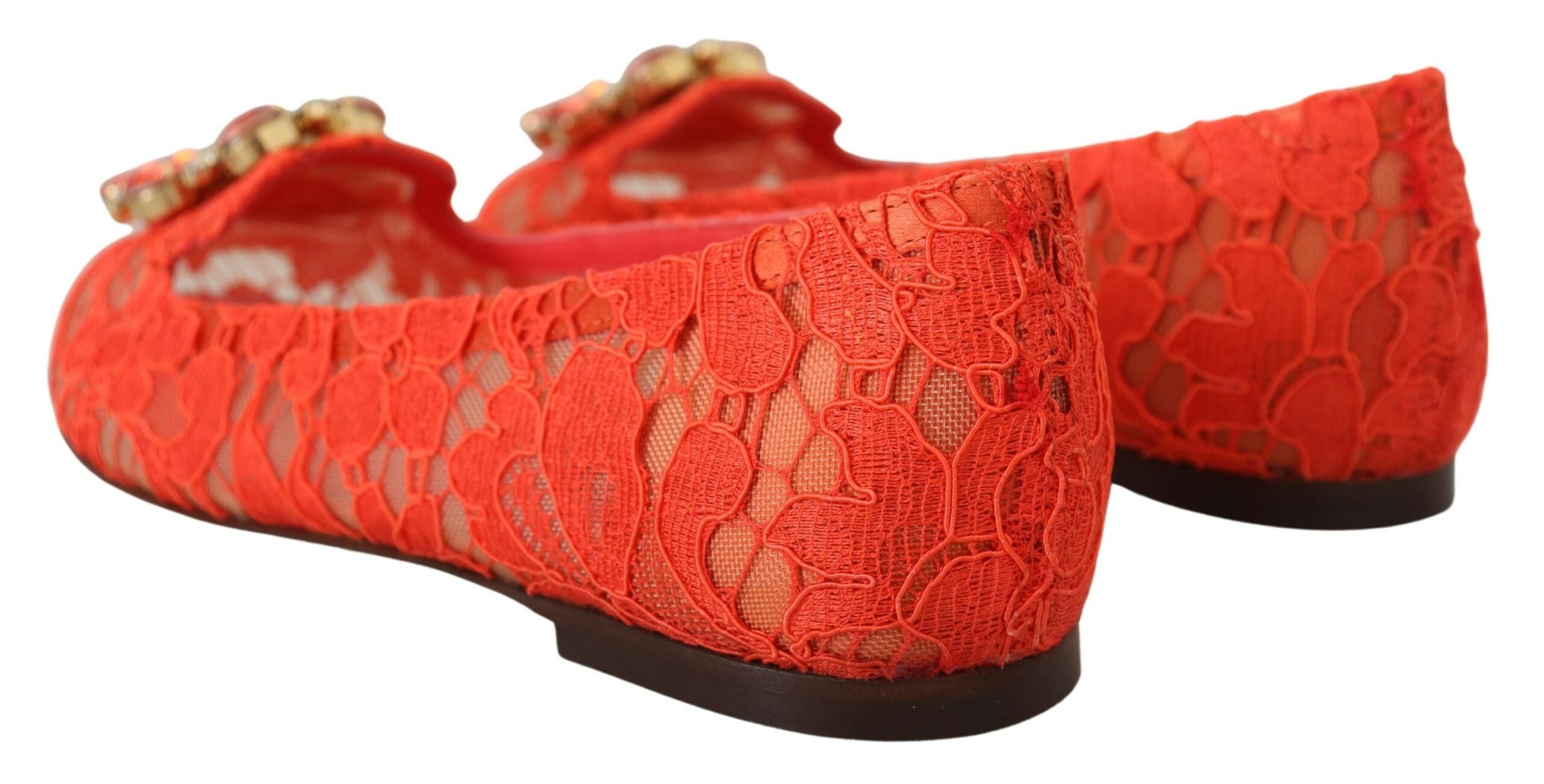 Dolce & Gabbana Red Taormina Lace Crystals Ballet Flats Women's Shoes