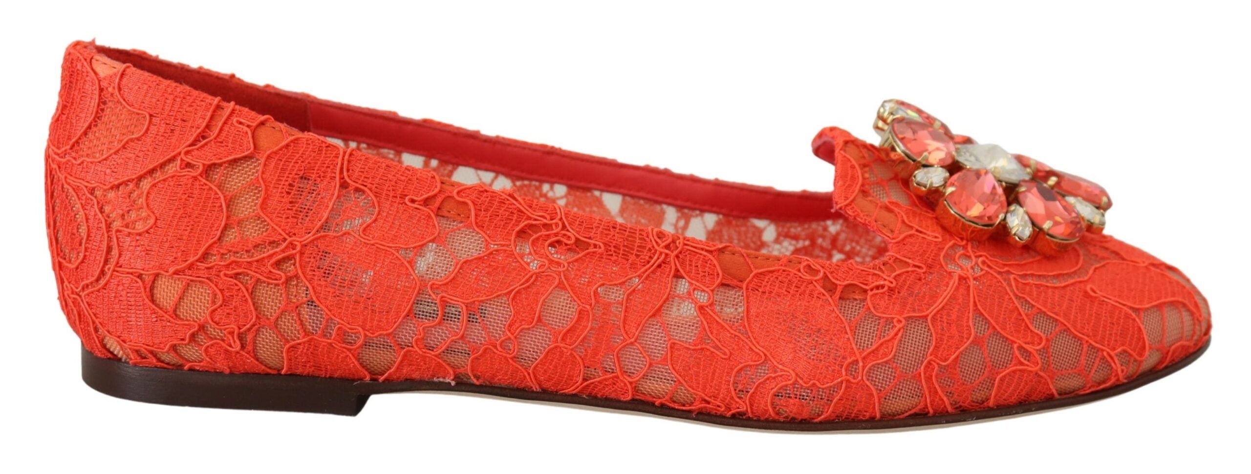 Dolce & Gabbana Red Taormina Lace Crystals Ballet Flats Women's Shoes