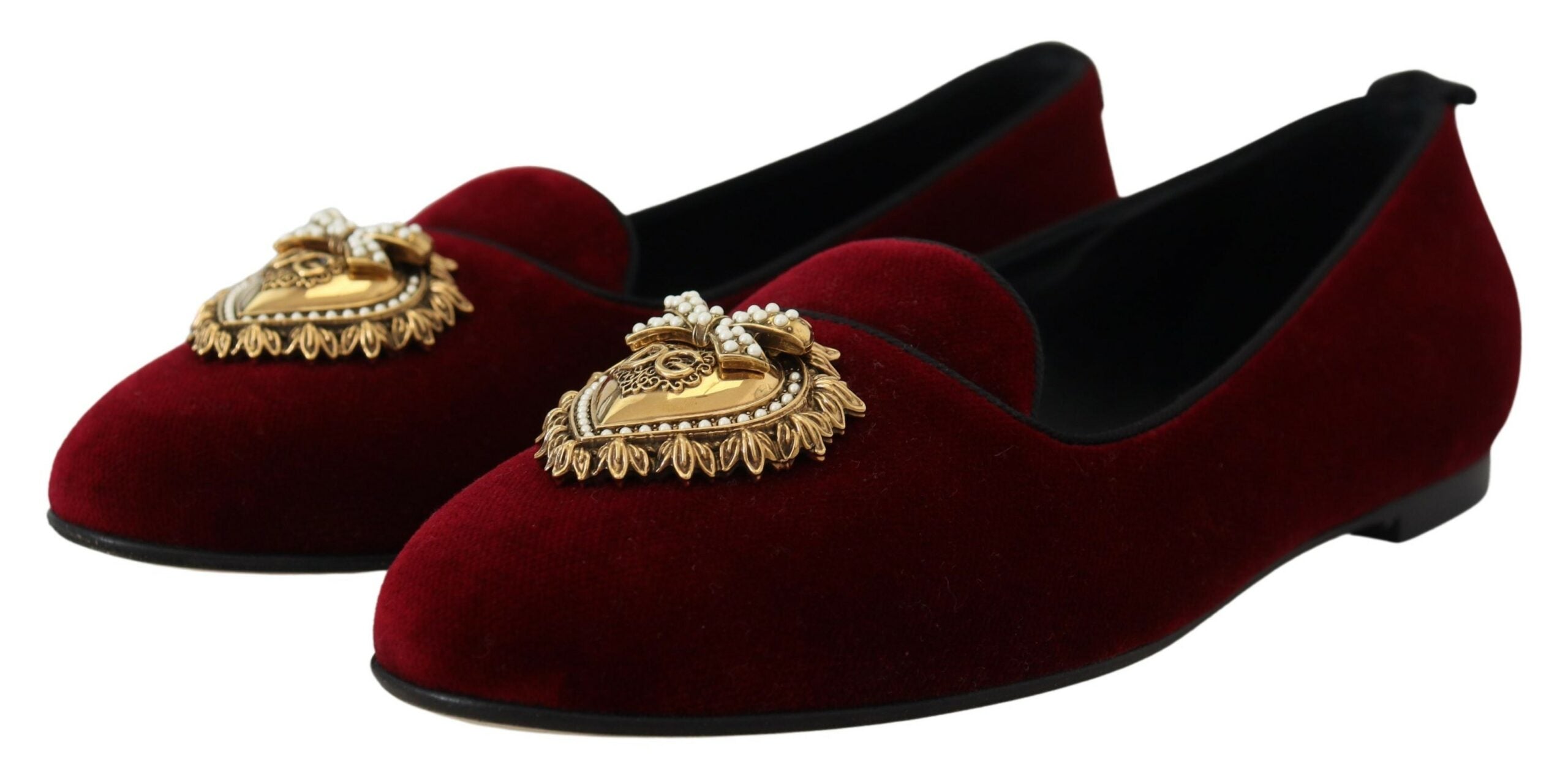 Dolce & Gabbana Bordeaux Velvet Slip-On Loafers Flats Women's Shoes