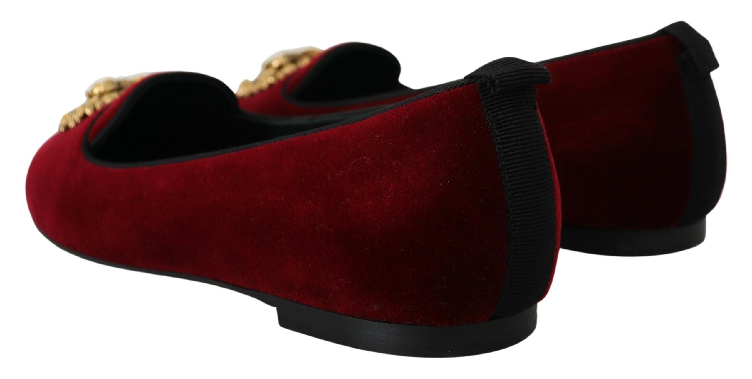 Dolce & Gabbana Bordeaux Velvet Slip-On Loafers Flats Women's Shoes