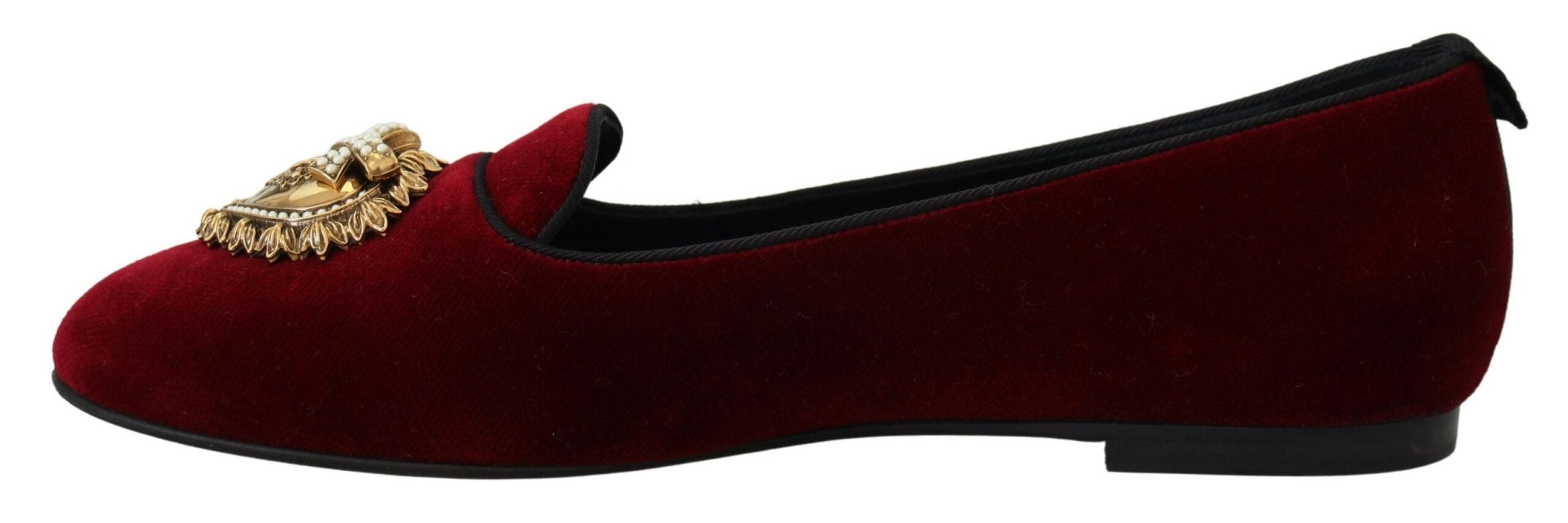 Dolce & Gabbana Bordeaux Velvet Slip-On Loafers Flats Women's Shoes