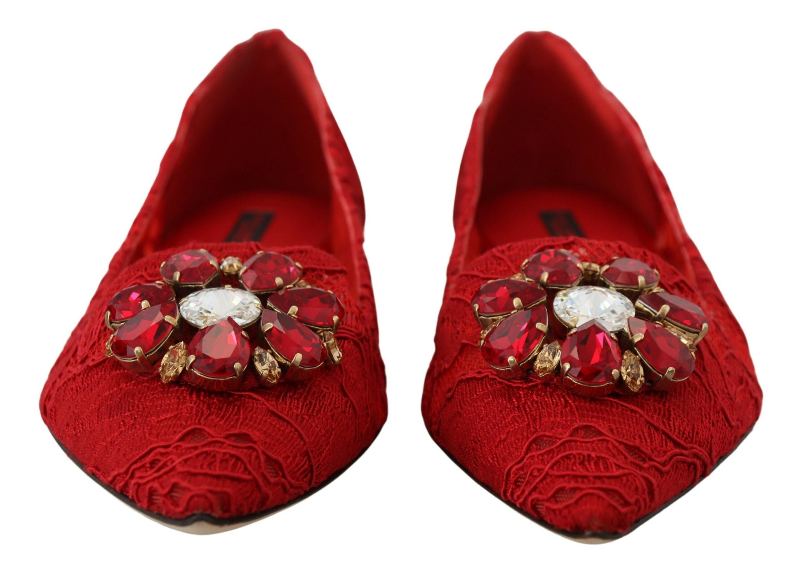 Dolce & Gabbana Red Taormina Crystals Loafers Flats Women's Shoes