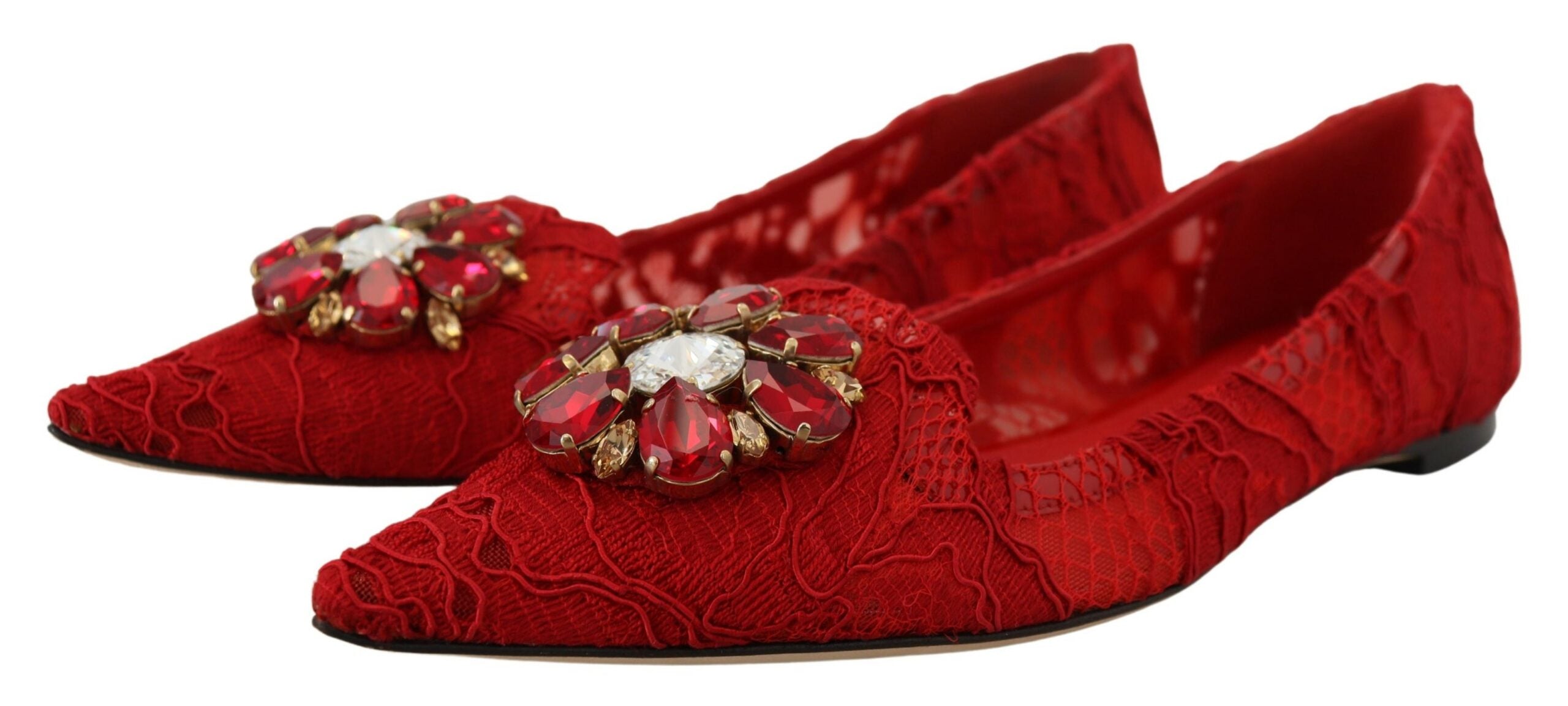 Dolce & Gabbana Red Taormina Crystals Loafers Flats Women's Shoes