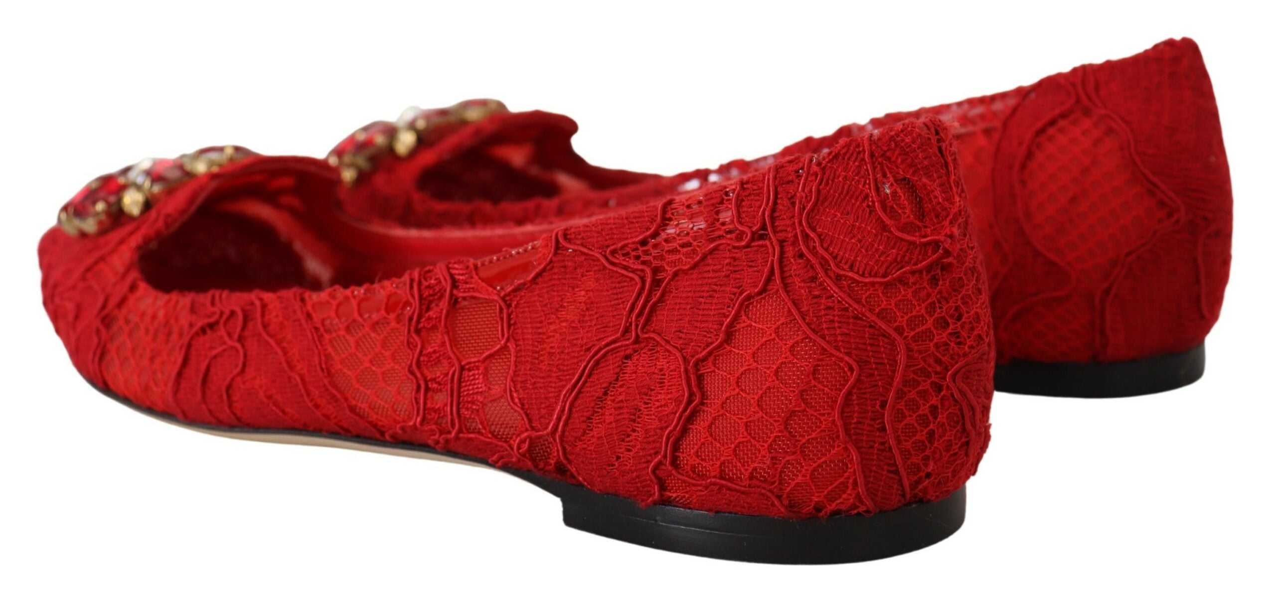 Dolce & Gabbana Red Taormina Crystals Loafers Flats Women's Shoes