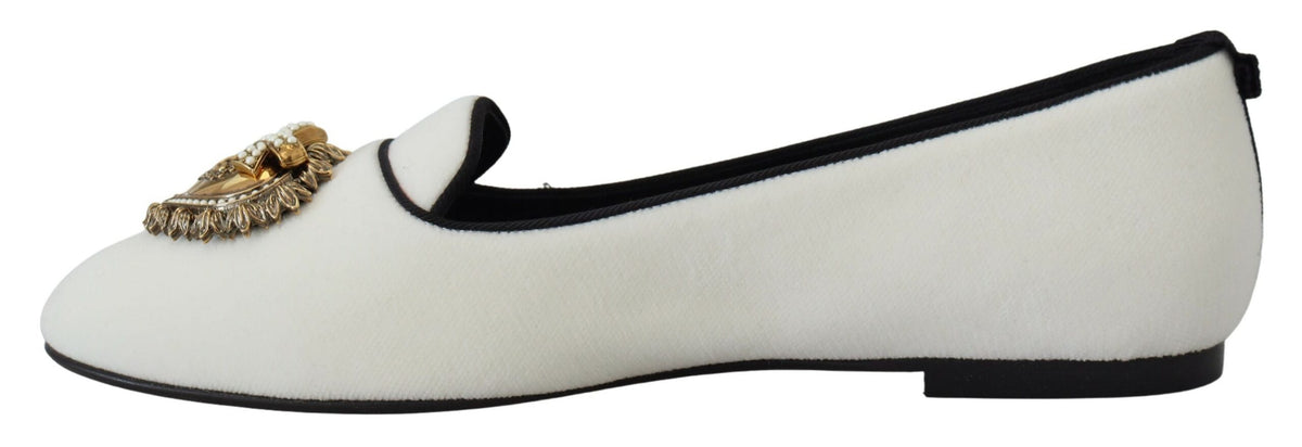 Dolce & Gabbana White Velvet Slip Ons Loafers Flats Women's Shoes