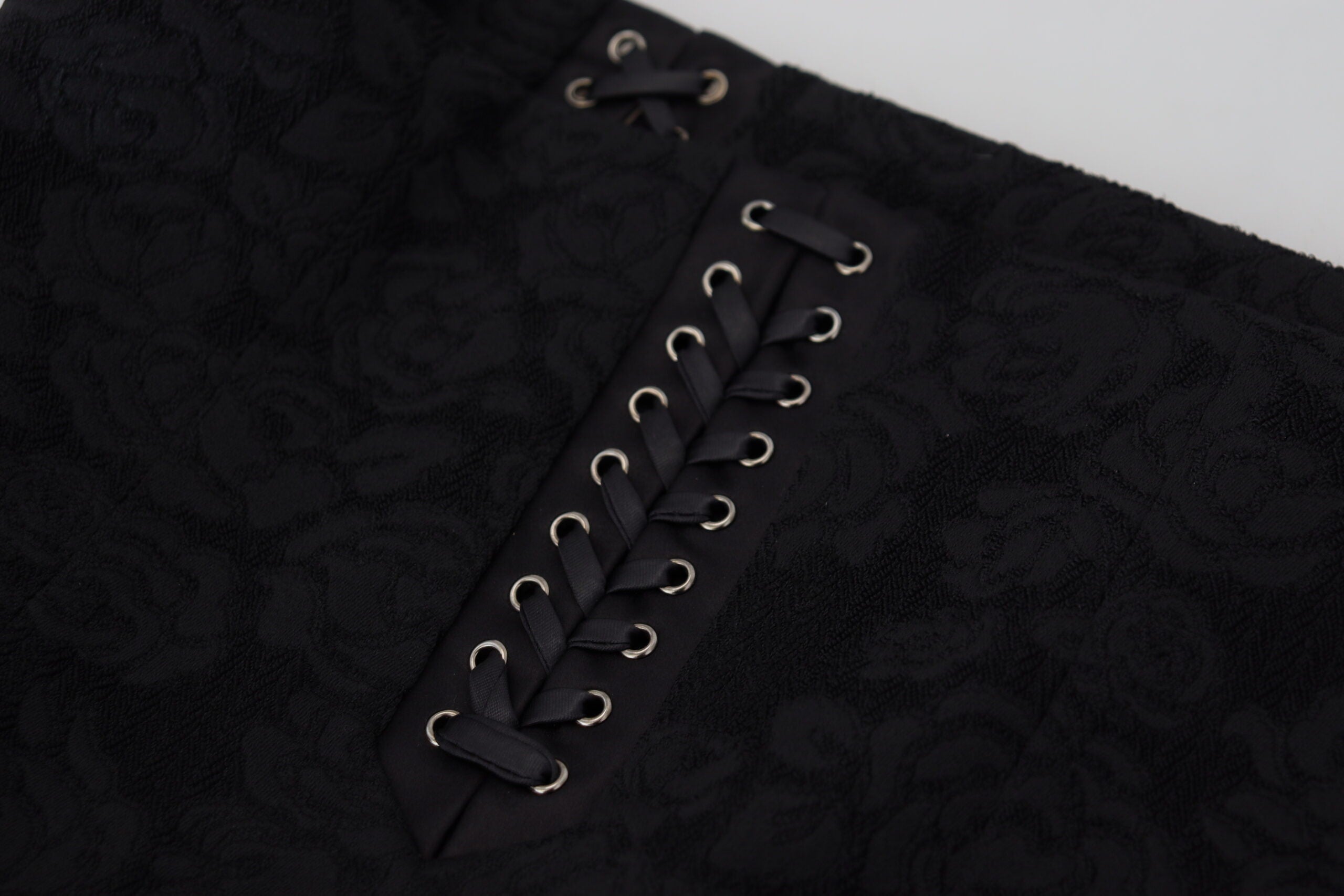 Dolce & Gabbana Black Brocade Mini Above Knee Pencil Women's Skirt