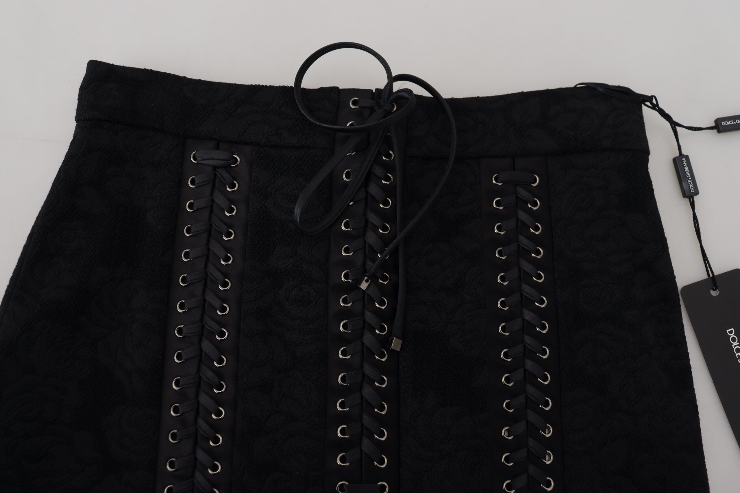 Dolce & Gabbana Black Brocade Mini Above Knee Pencil Women's Skirt