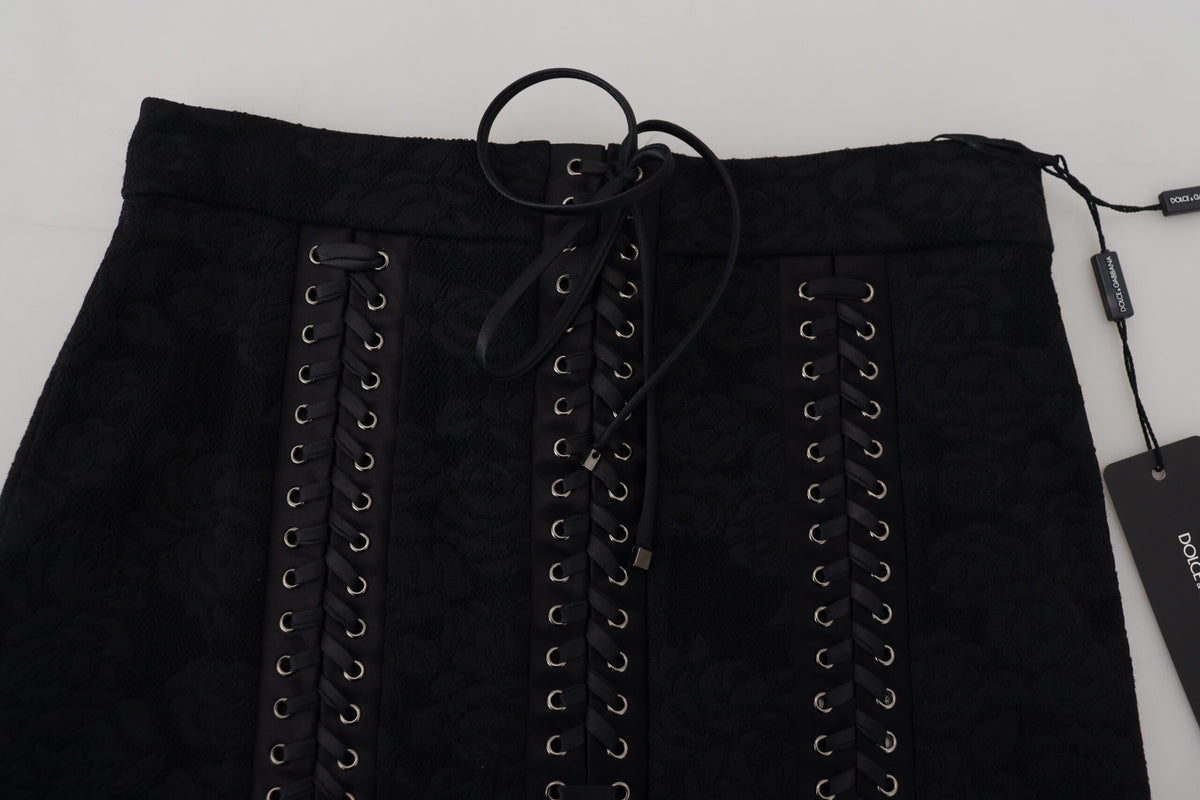 Dolce & Gabbana Black Brocade Mini Above Knee Pencil Women's Skirt