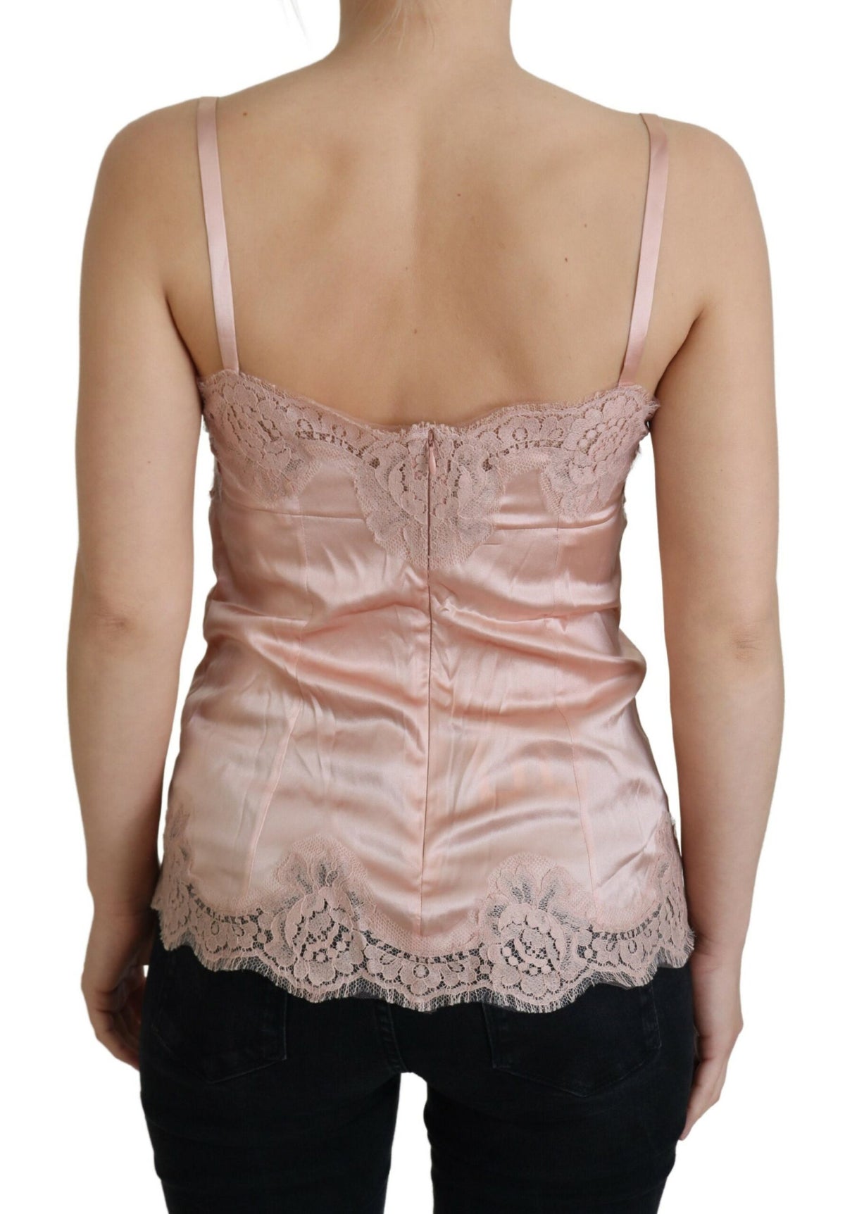 Dolce & Gabbana Pink Satin Lace Roses Tank Top Women's Lingerie