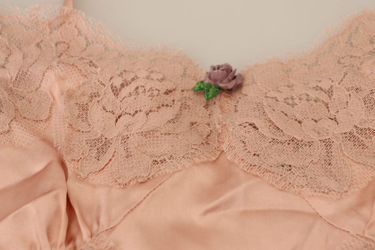 Dolce & Gabbana Pink Satin Lace Roses Tank Top Women's Lingerie