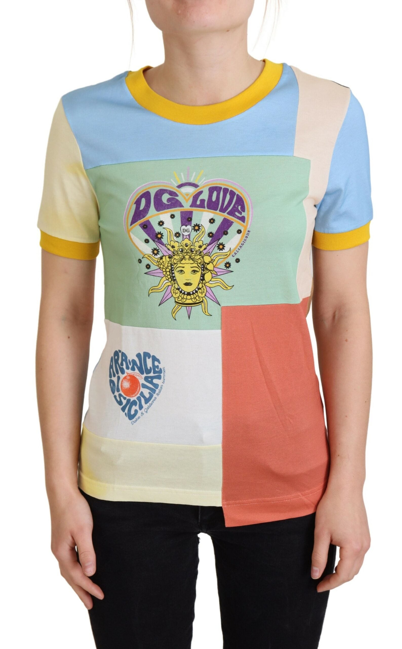 Dolce & Gabbana Patchwork Print Cotton Crewneck Women's Tee