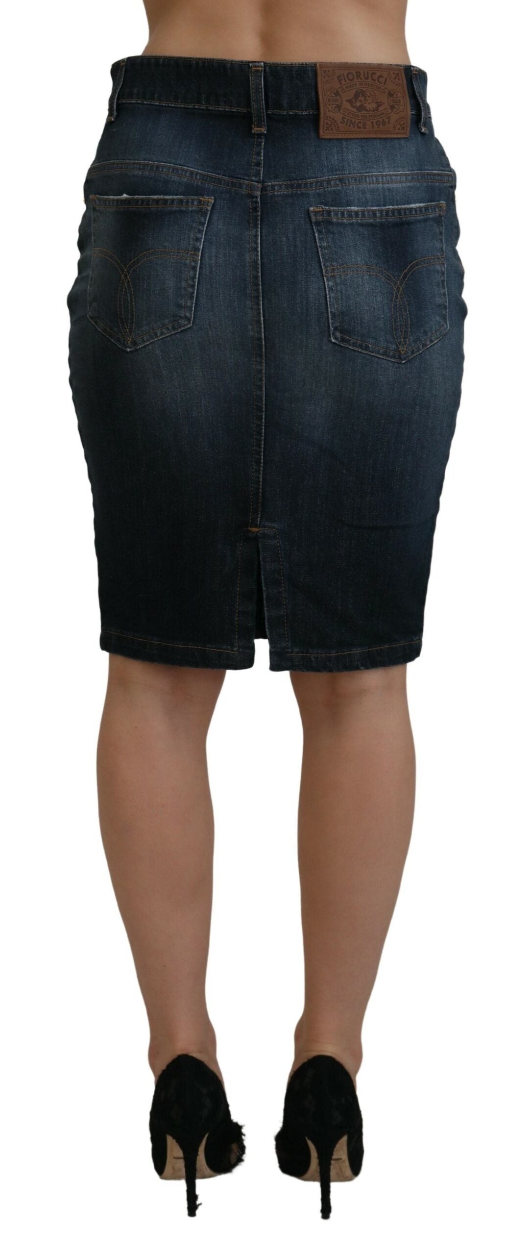 Fiorucci Dark Blue Washed Mid Waist Pencil Cut Denim Women's Skirt