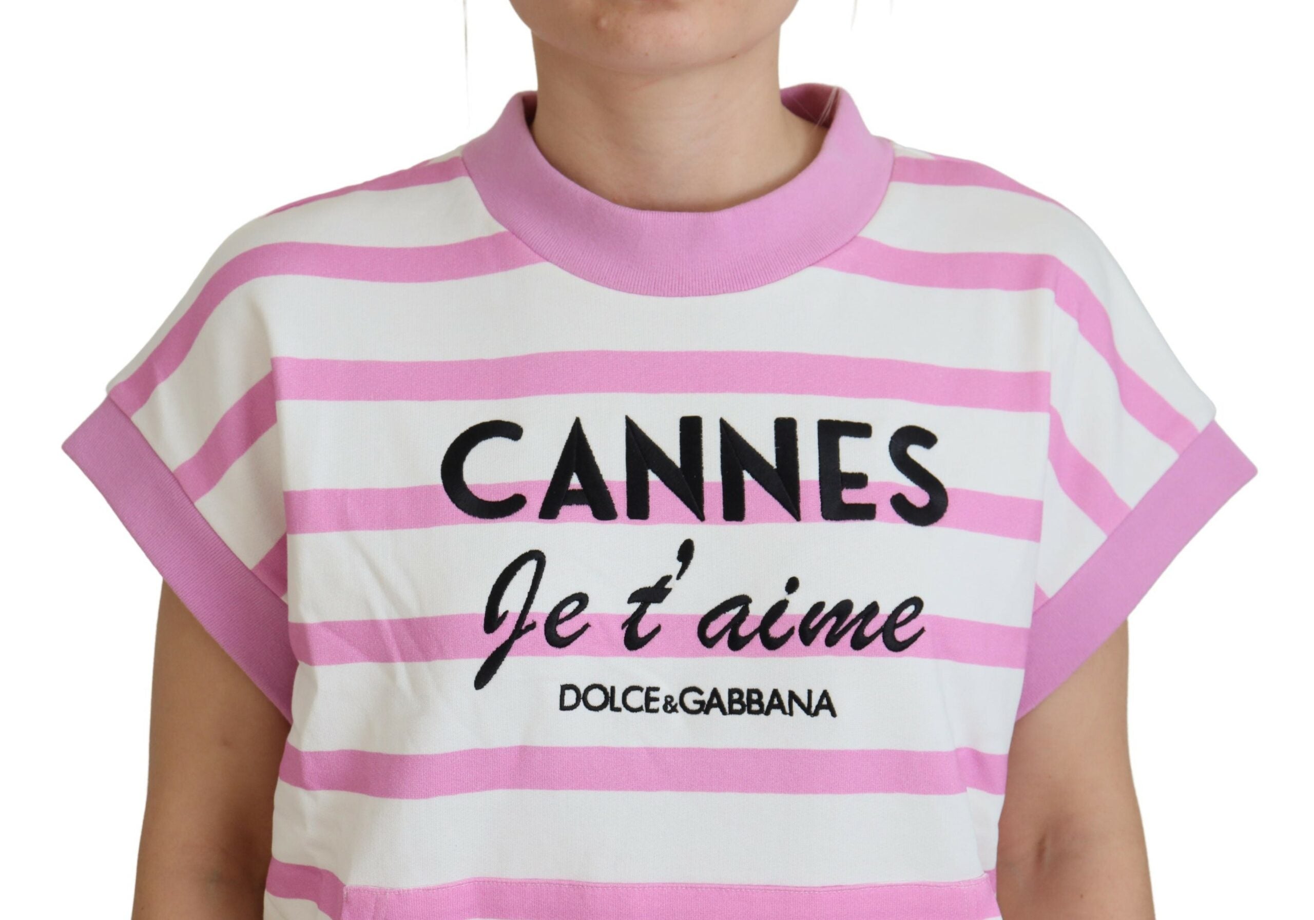 Dolce & Gabbana Exclusive Striped Cotton Crew Neck Women's Tee