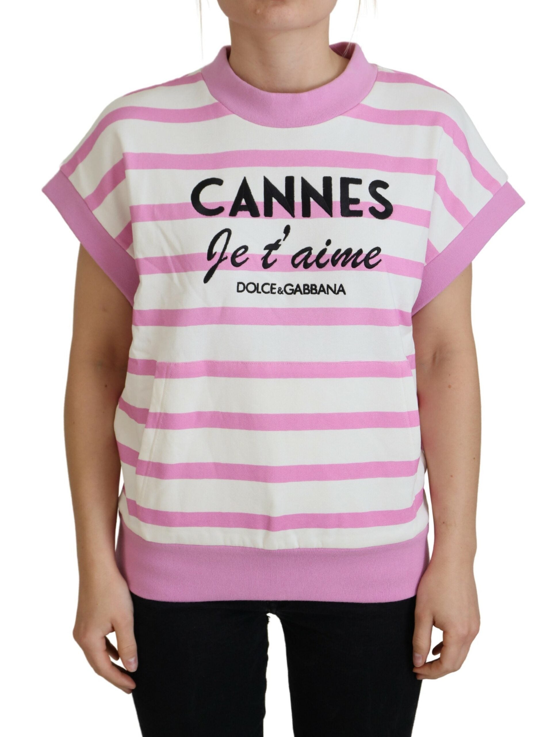 Dolce & Gabbana Exclusive Striped Cotton Crew Neck Women's Tee