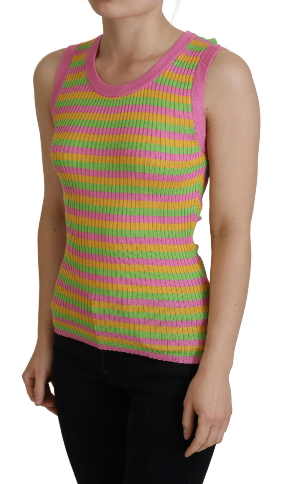 Dolce & Gabbana Multicolor Silk Vest Pullover Tank Women's Top