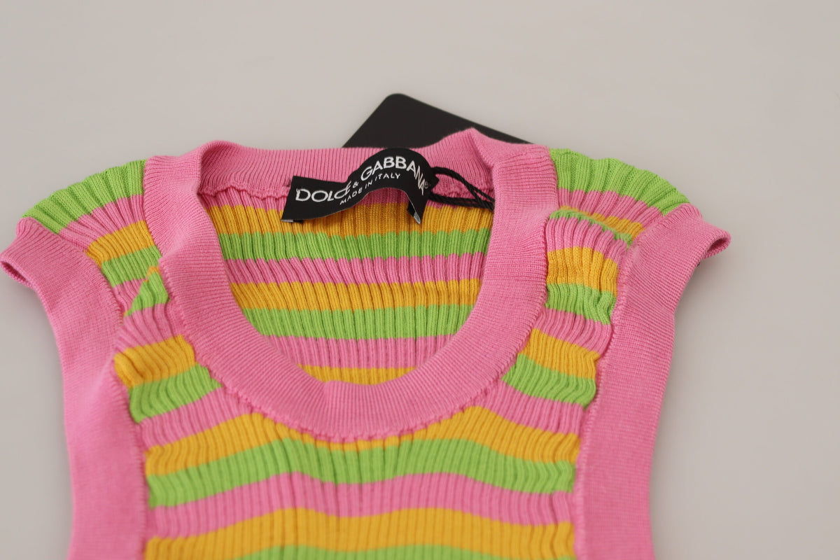 Dolce & Gabbana Multicolor Silk Vest Pullover Tank Women's Top