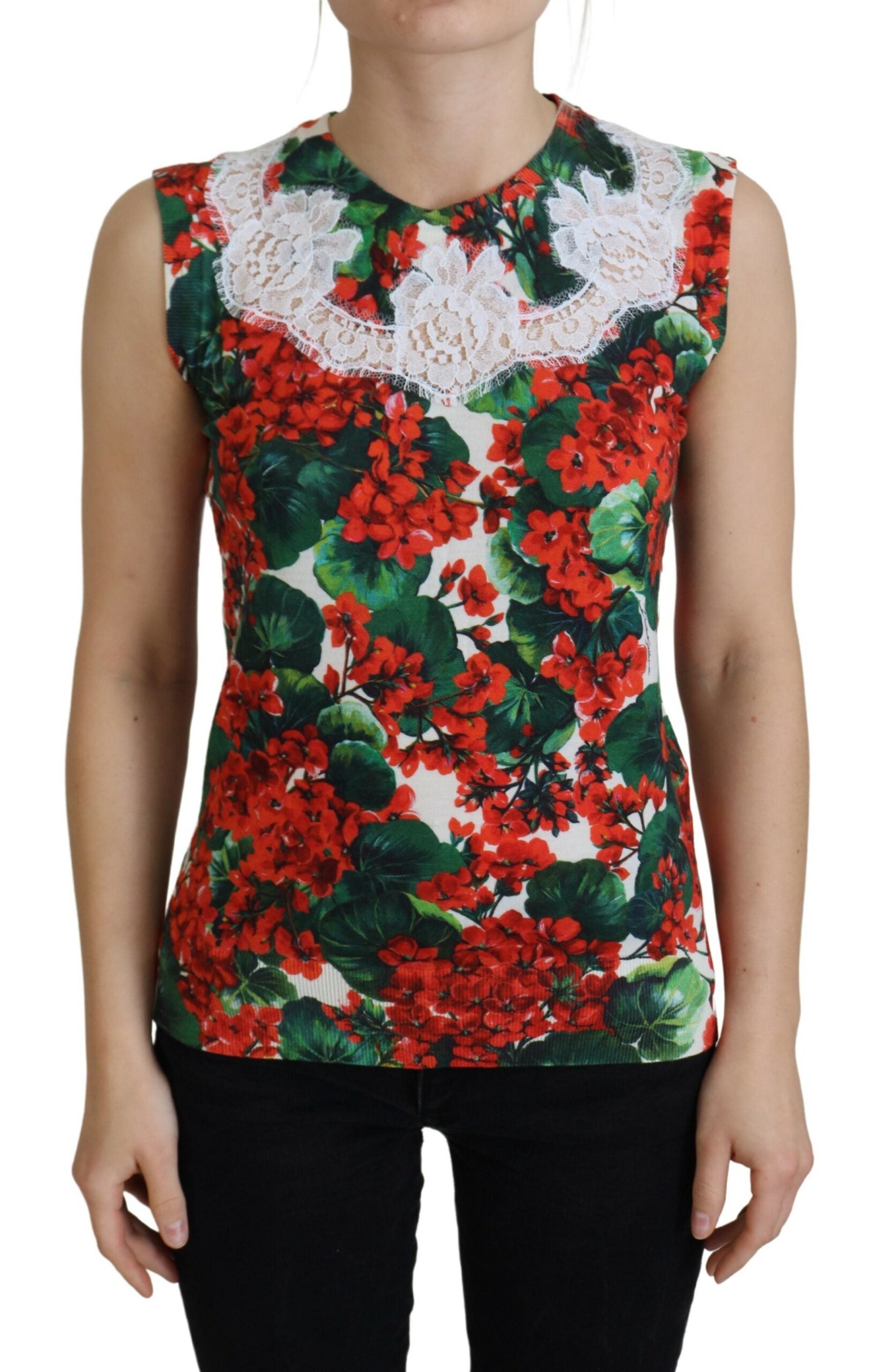 Dolce & Gabbana White Floral Wool Lace Vest Tank Women's Top