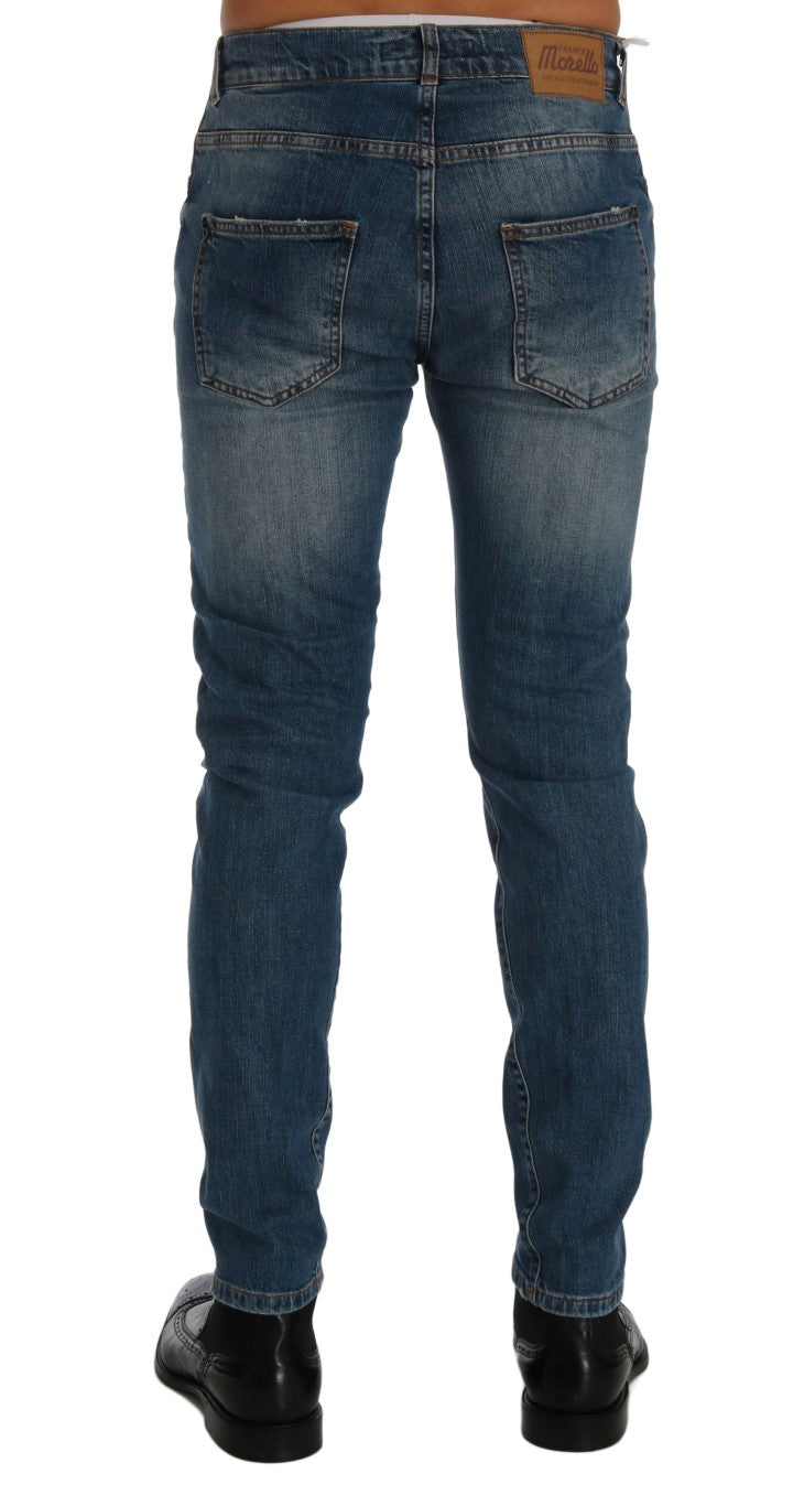 Frankie Morello Blue Wash Torn Dunfermile Slim Fit Men's Jeans