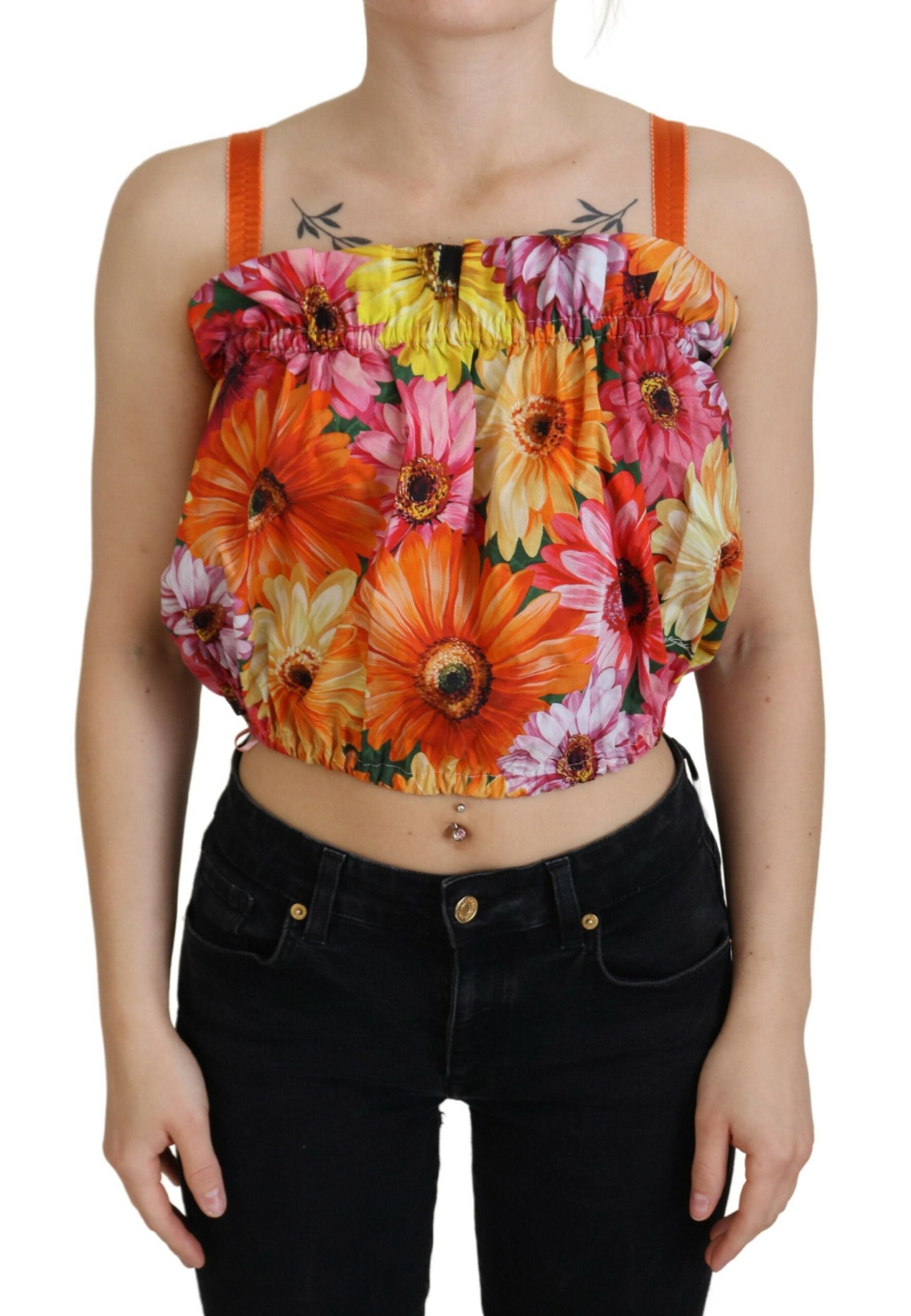 Dolce & Gabbana Floral Elegance Sleeveless Cropped Women's Top
