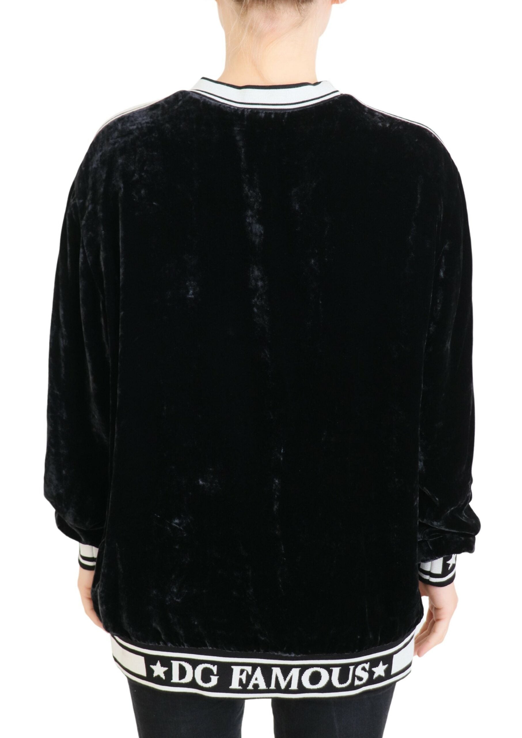 Dolce & Gabbana Black Velvet Crewneck Pullover Women's Sweater