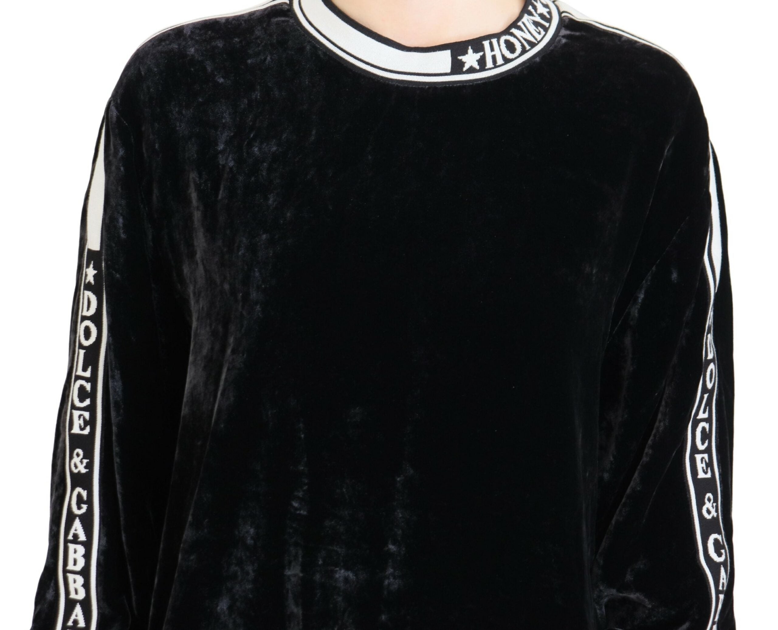 Dolce & Gabbana Black Velvet Crewneck Pullover Women's Sweater