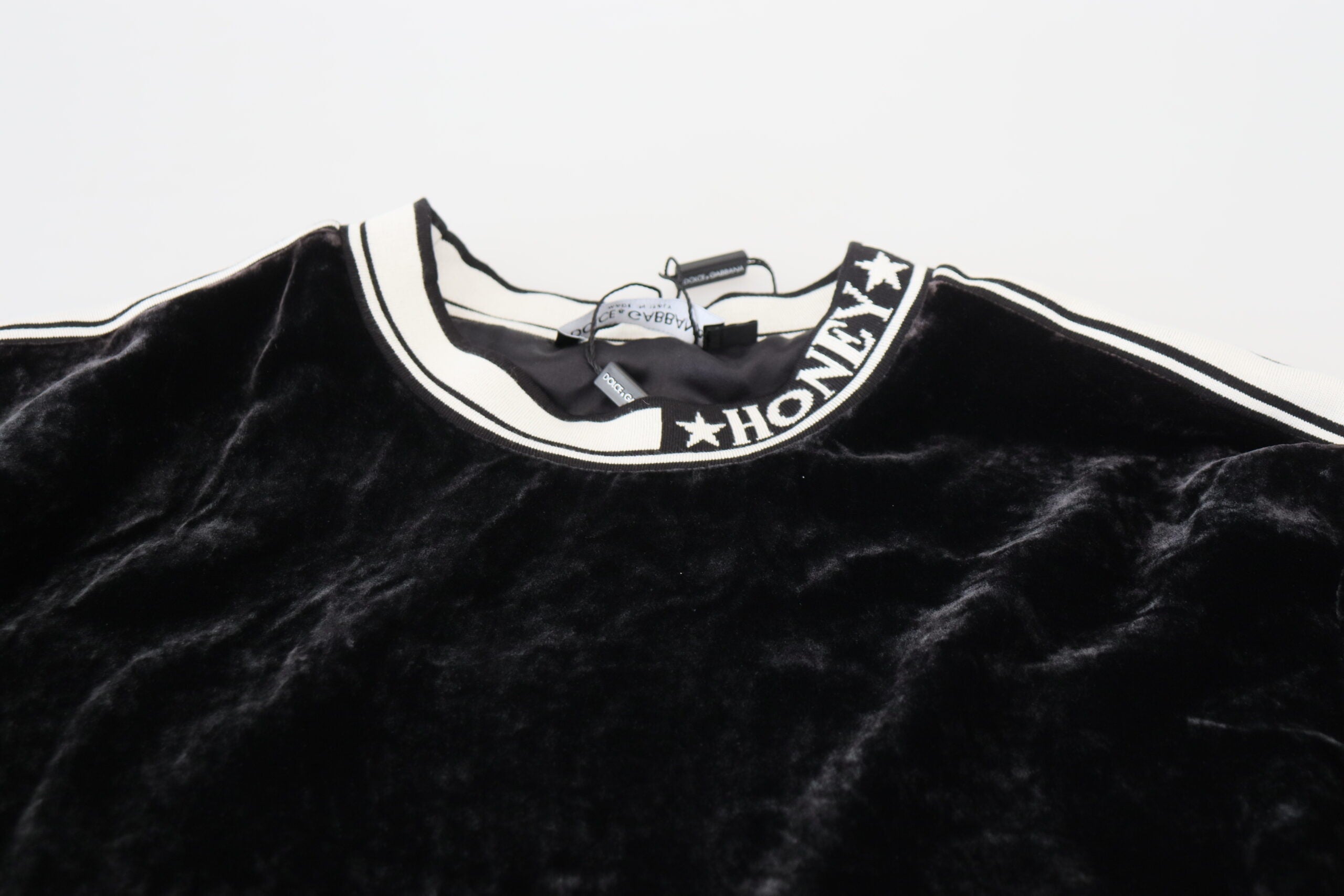 Dolce & Gabbana Black Velvet Crewneck Pullover Women's Sweater