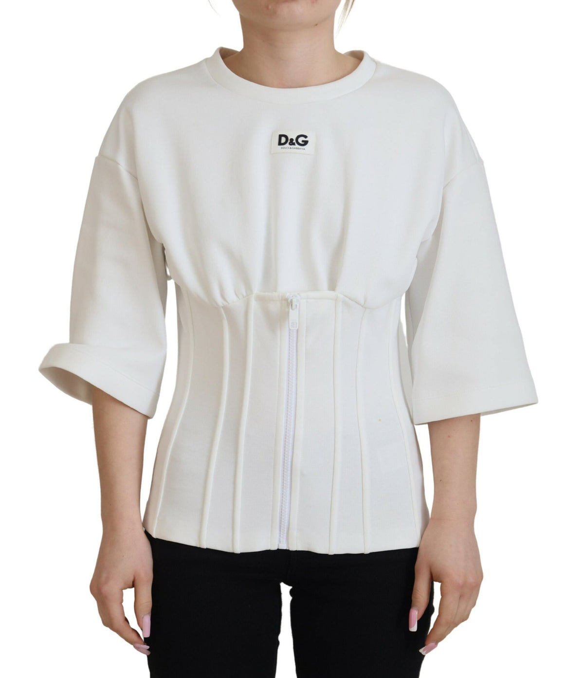 Dolce & Gabbana White Corset Stretch Cotton Top Women's T-shirt