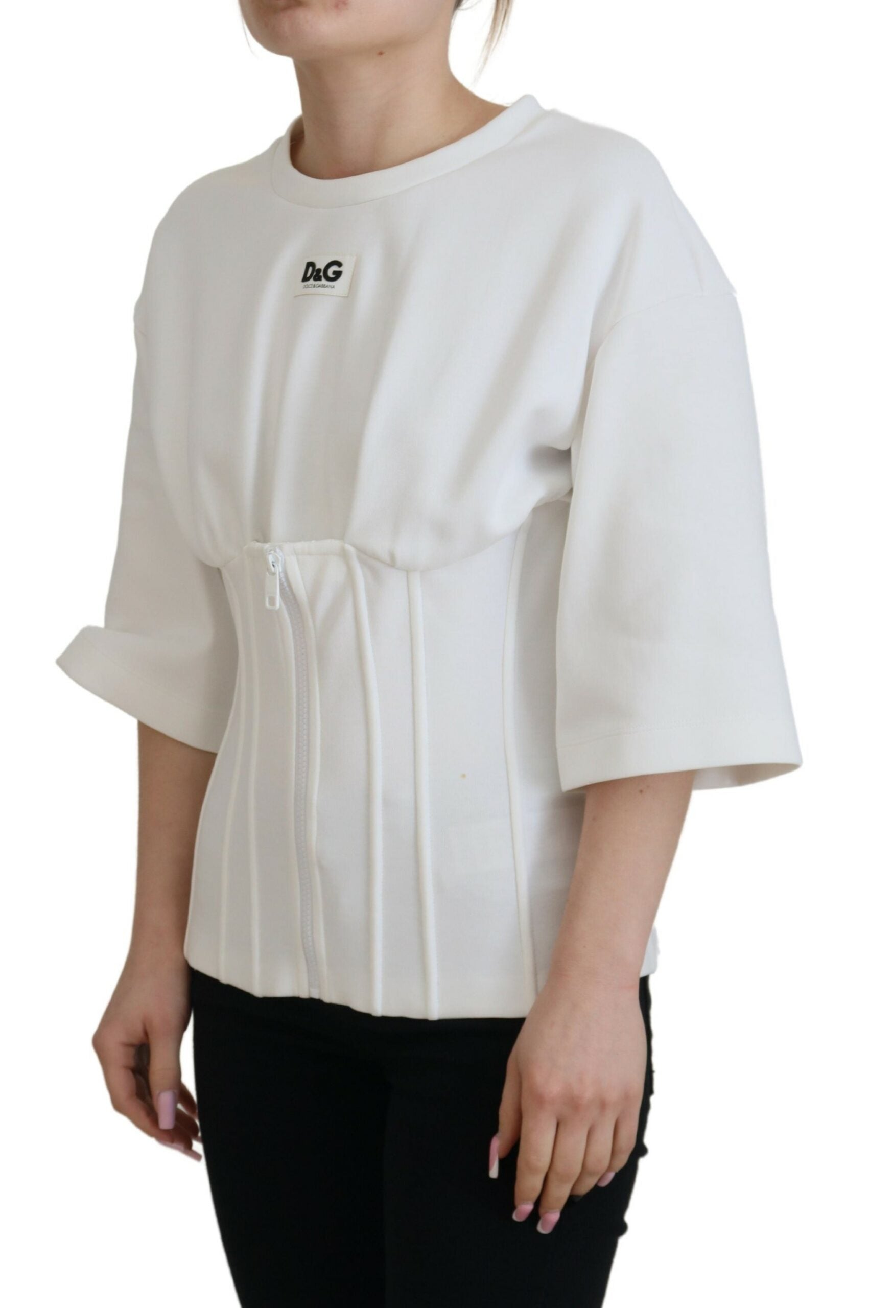 Dolce & Gabbana White Corset Stretch Cotton Top Women's T-shirt
