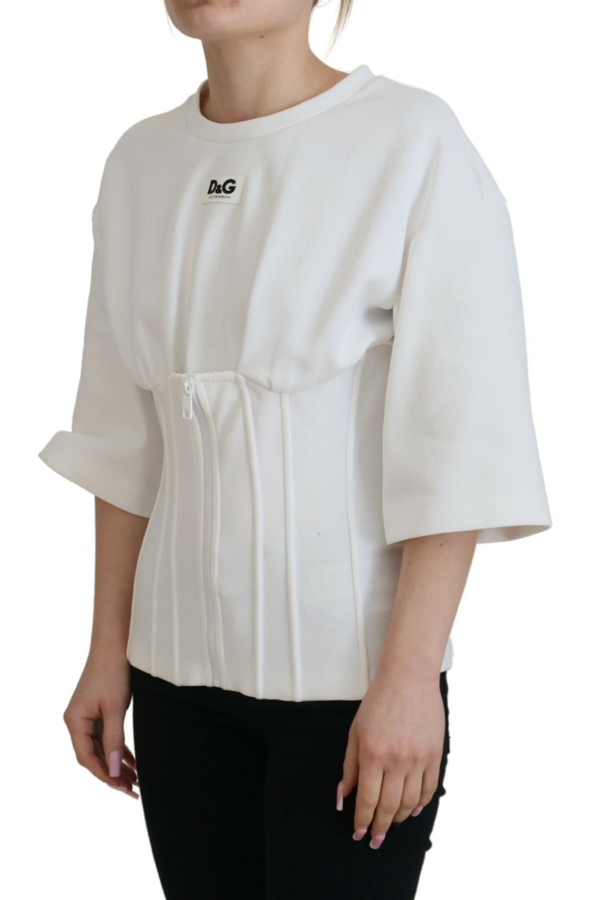 Dolce & Gabbana White Corset Stretch Cotton Top Women's T-shirt (Pre-Owned)