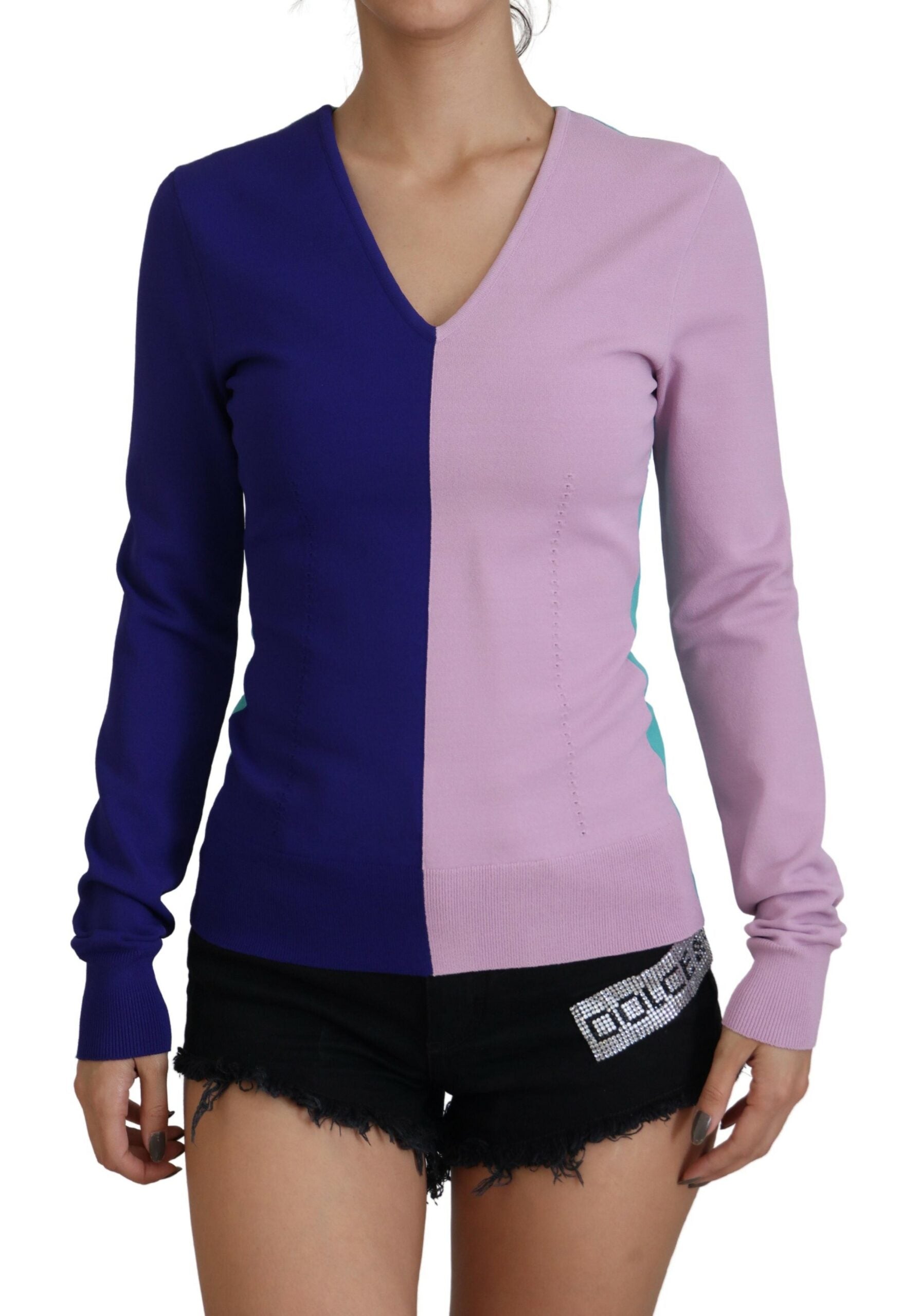 Dolce & Gabbana Multicolor V-neck Viscose Long Sleeves Women's Sweater