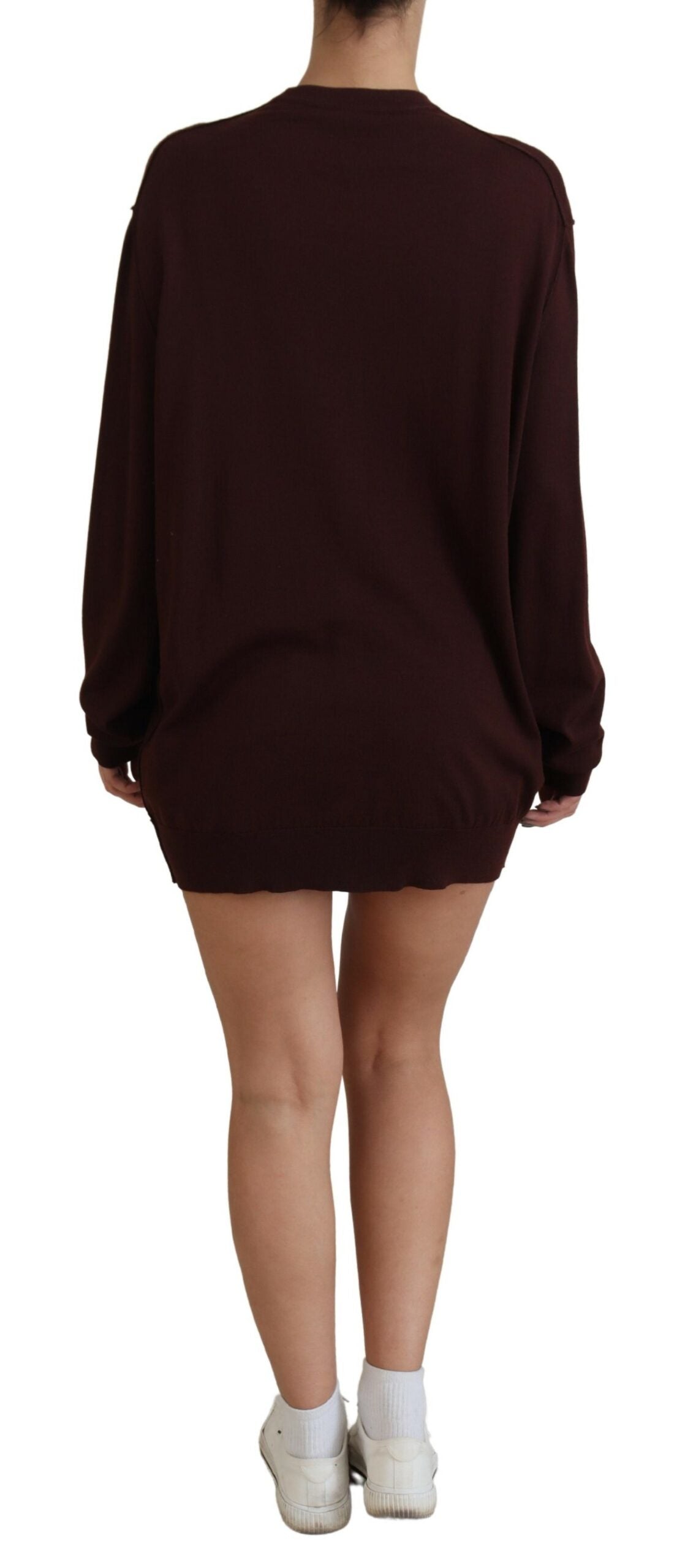 Dolce & Gabbana Chic Maroon V-Neck Wool Women's Cardigan