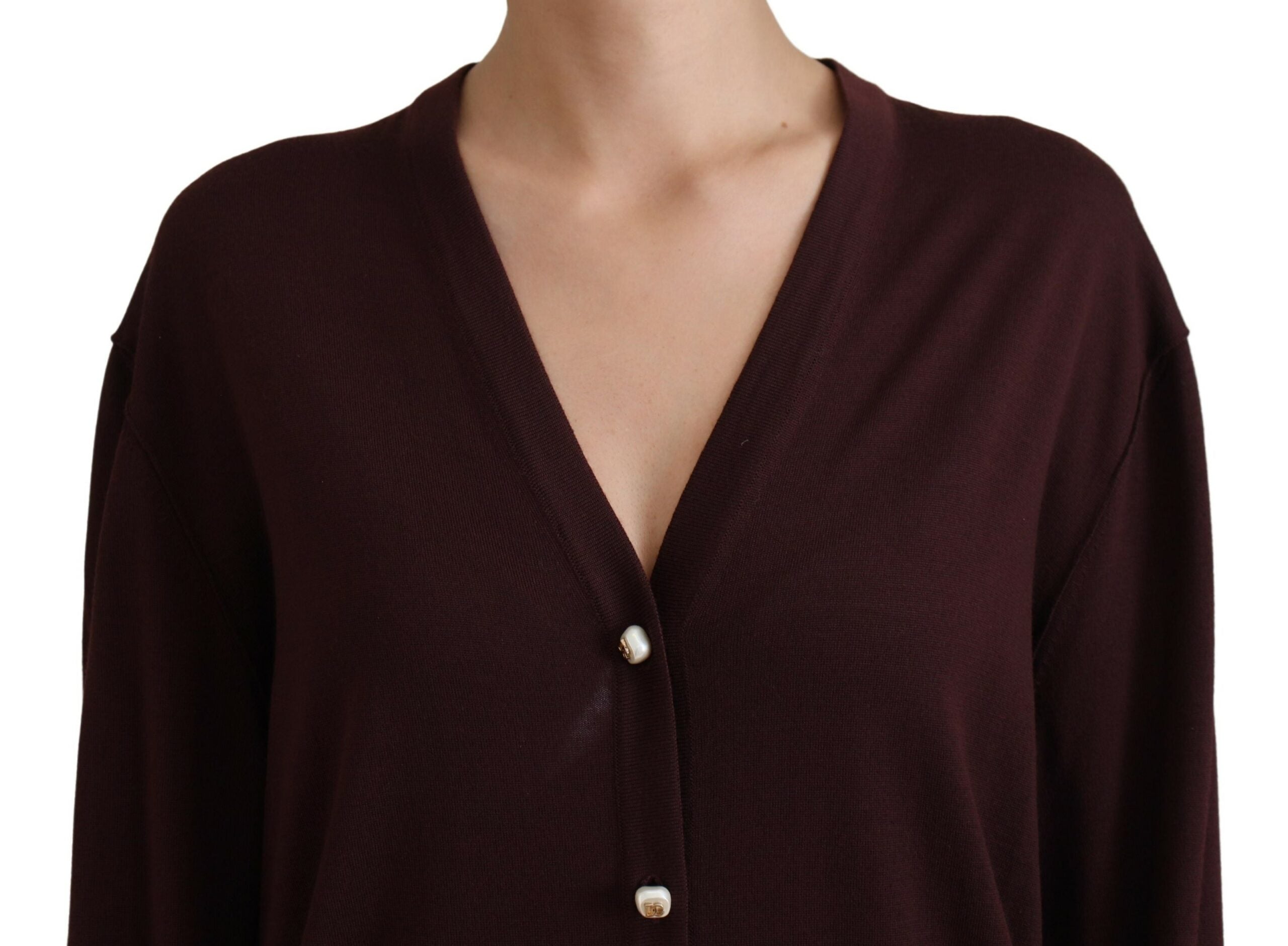 Dolce & Gabbana Chic Maroon V-Neck Wool Women's Cardigan