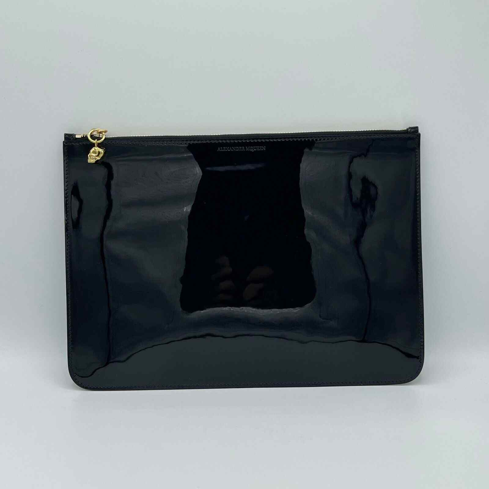 Alexander McQueen Women's Dark Navy Patent Leather Skull Large Pouch