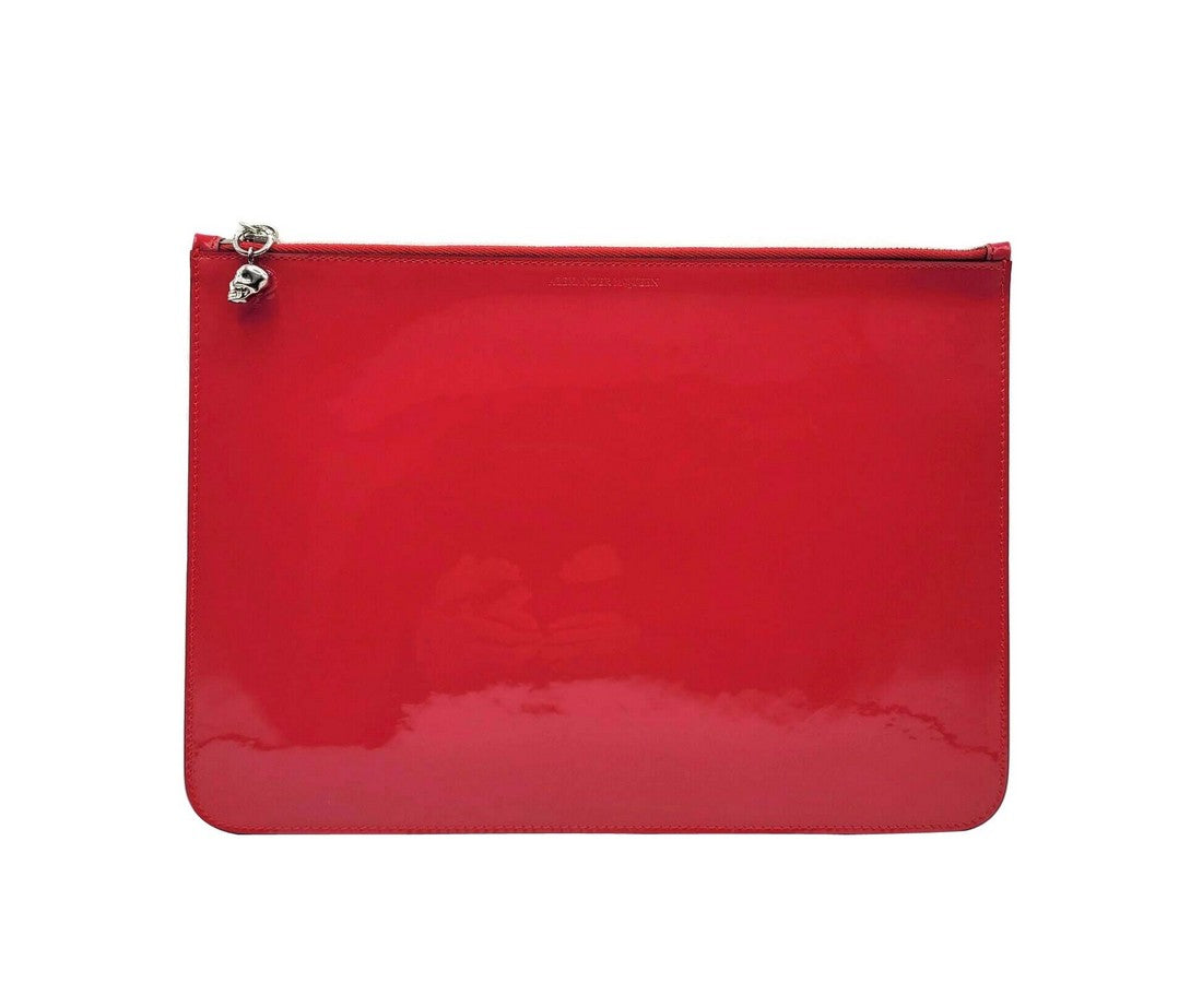 Alexander McQueen Women's Hot Pink Patent Leather Skull Large Pouch