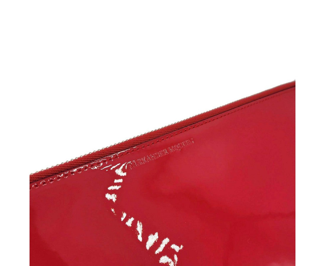 Alexander McQueen Women's Hot Pink Patent Leather Skull Large Pouch