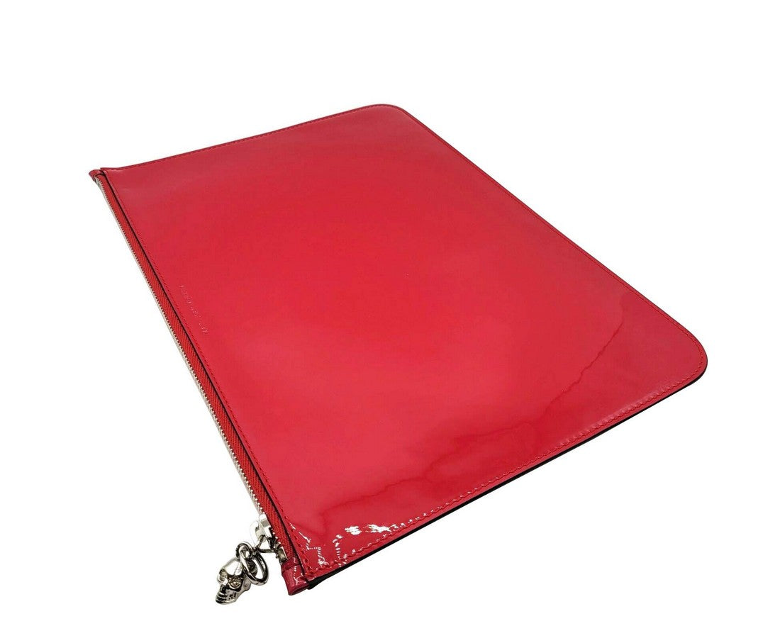 Alexander McQueen Women's Hot Pink Patent Leather Skull Large Pouch